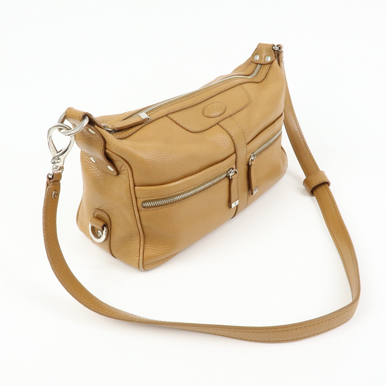 TOD'S  Miky Leather Shoulder Bag Crossbody Bag Camel Light Brown