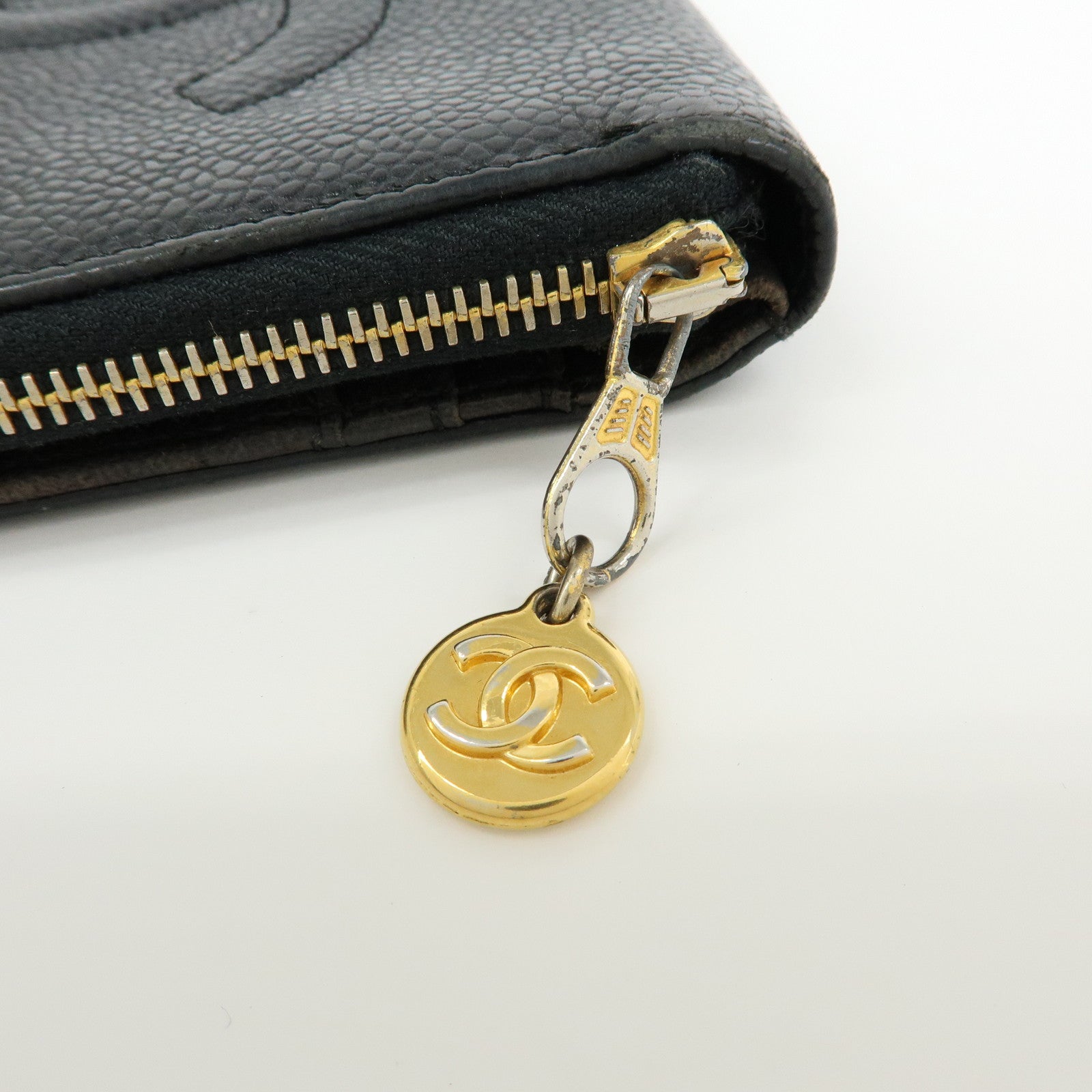 CHANEL COCO Mark Cavairskin Compact Bi-Fold Wallet Black