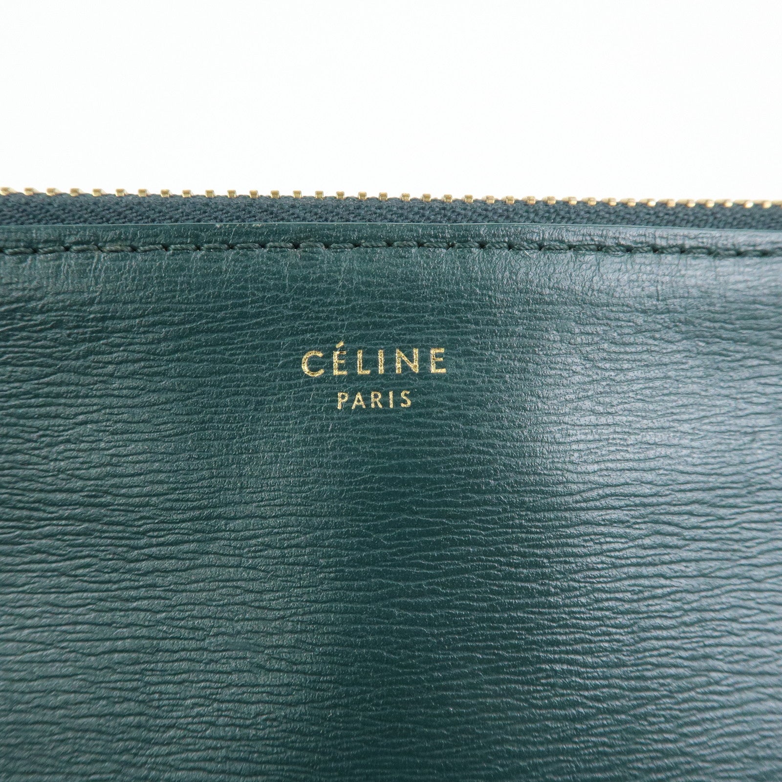 CELINE Trio Leather Shoulder Bag Three Detachable Pouch Dark Green