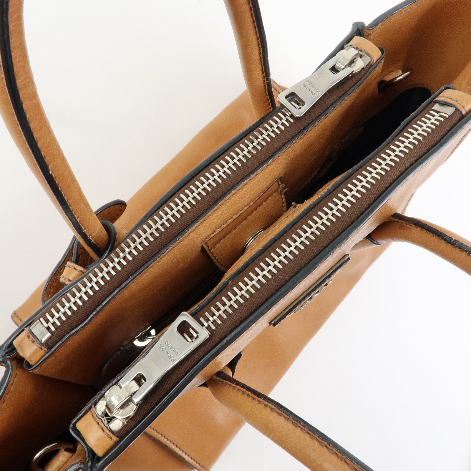 PRADA Triangle Logo Calf Leather 2Way Bag Hand Bag Brown BN2625