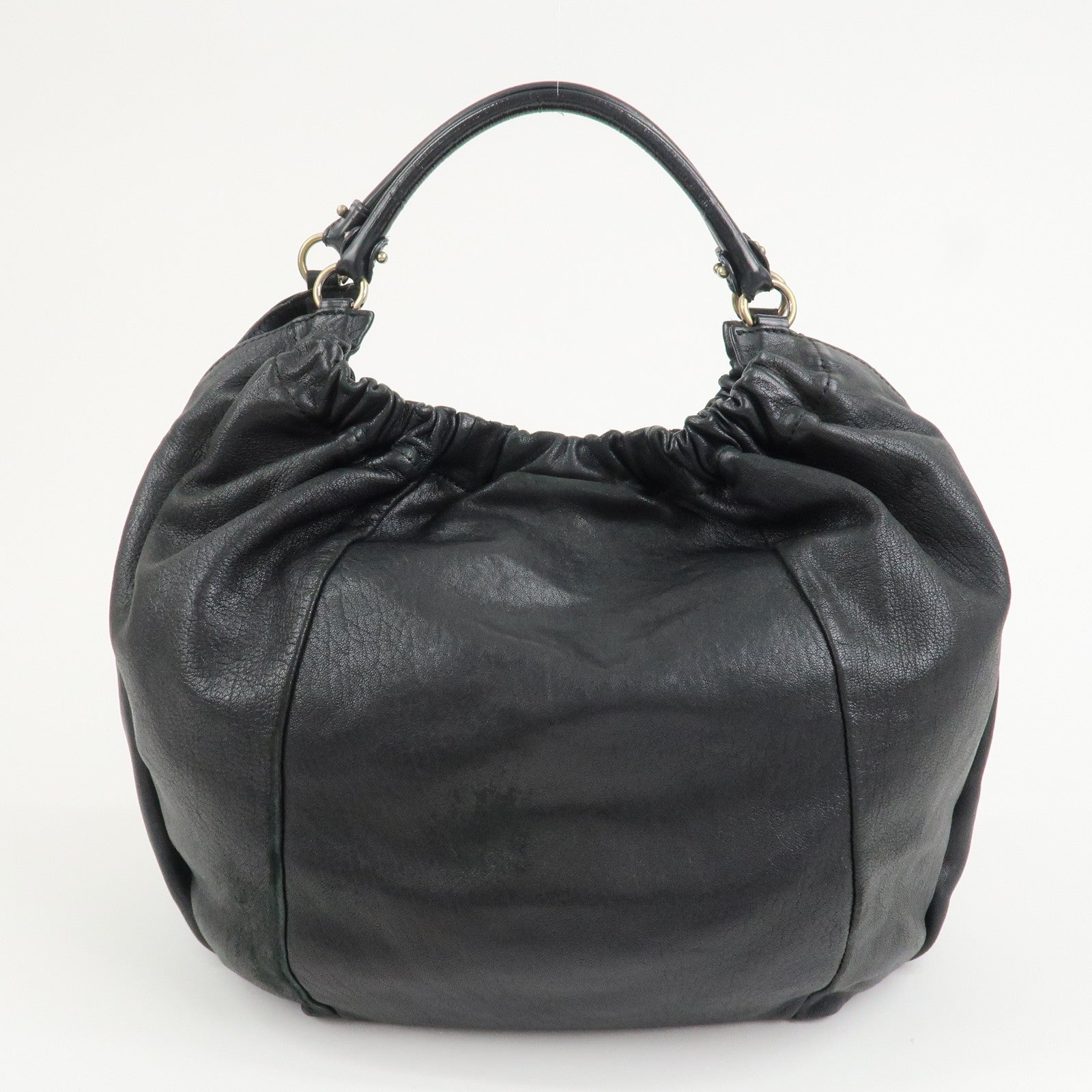 Ferragamo Leather  Patent Leather Shoulder Bag Hand Bag Black
