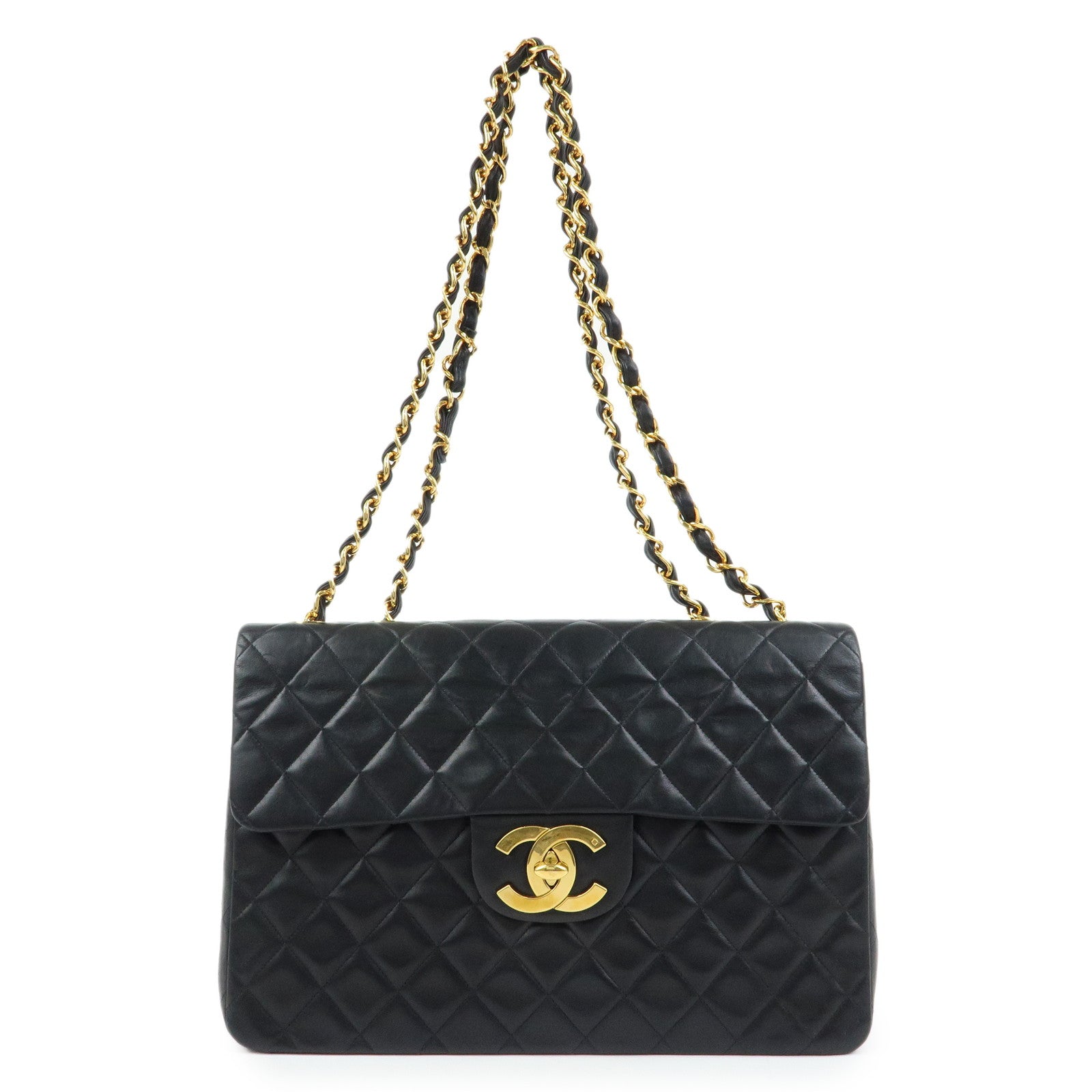 CHANEL Jumbo Matelasse 34 Lamb Skin Chain Shoulder Bag Black A01094