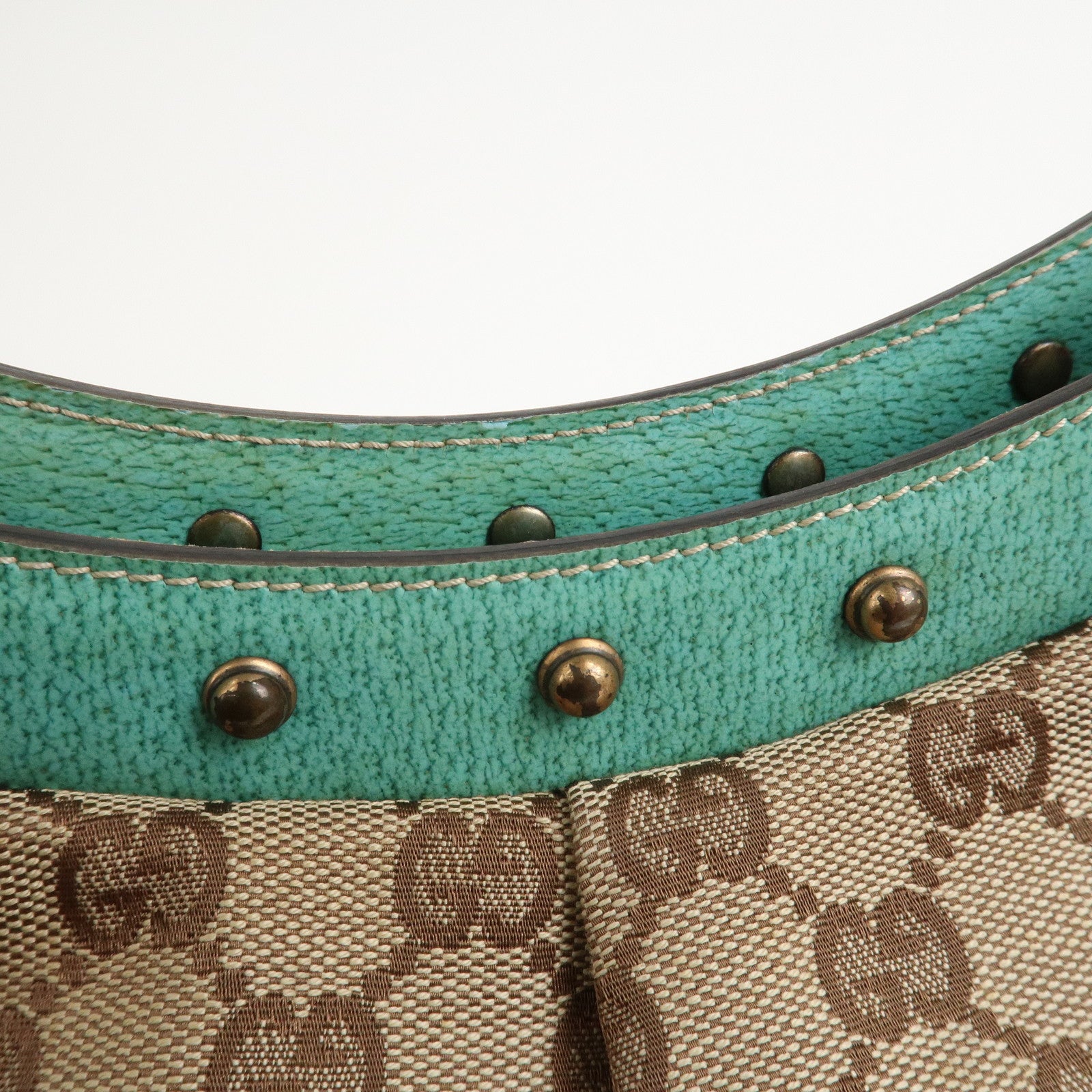 GUCCI Bamboo GG Canvas Leather Shoulder Bag Hand Bag Beige 124293