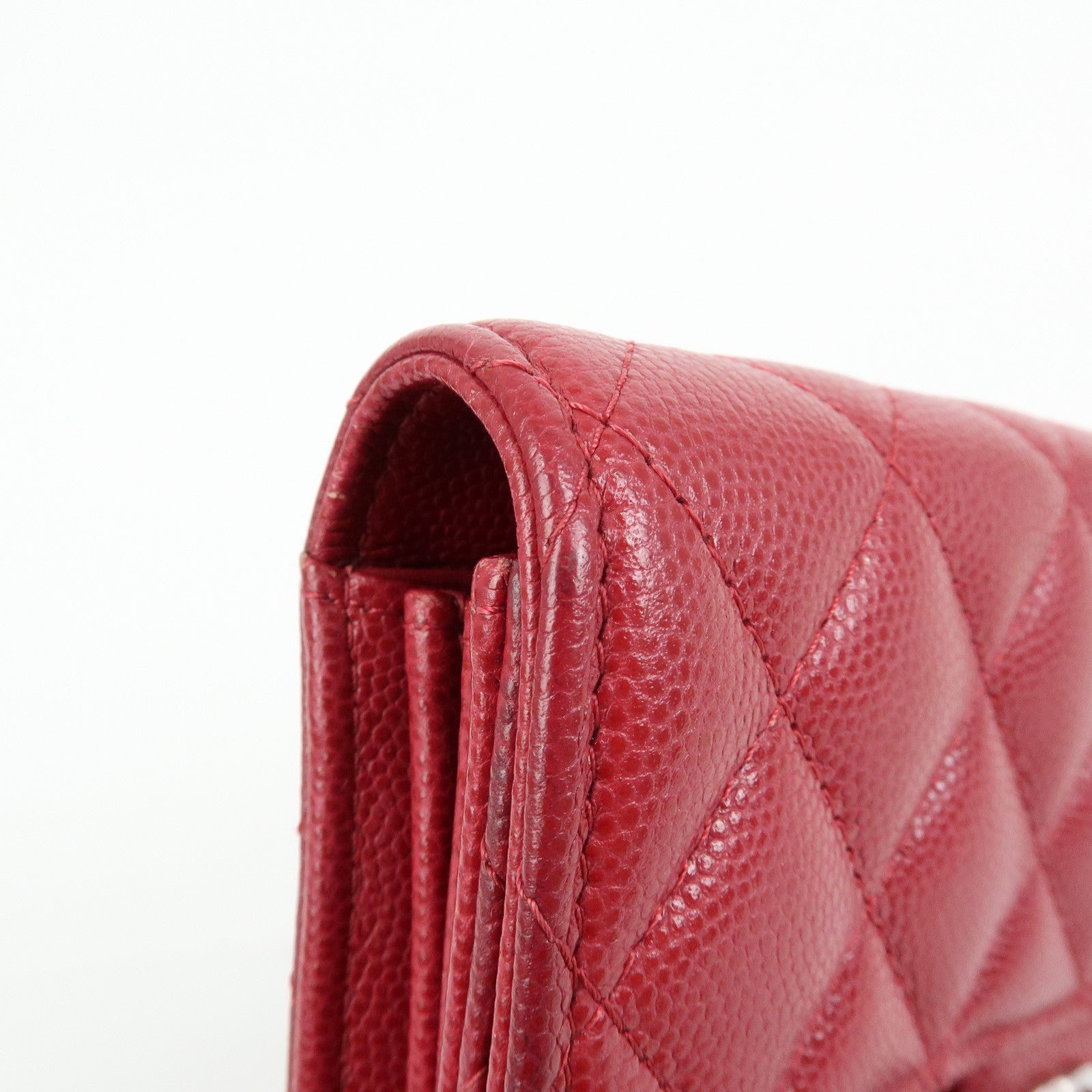 CHANEL COCO Mark Matelasse Caviarskin Flap Long Wallet Red