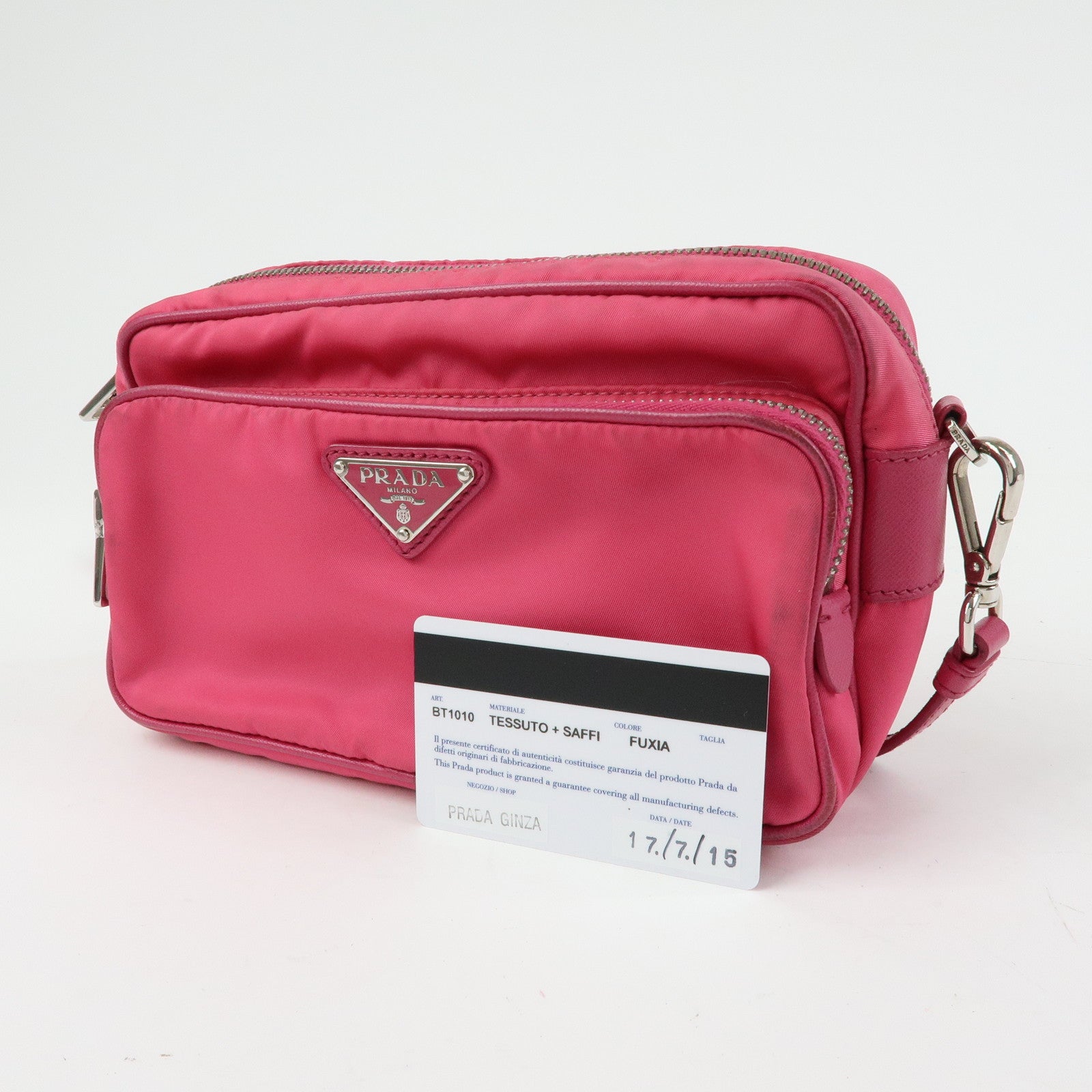 PRADA Triangle Logo Nylon Leather Shoulder Bag Pink BT1010
