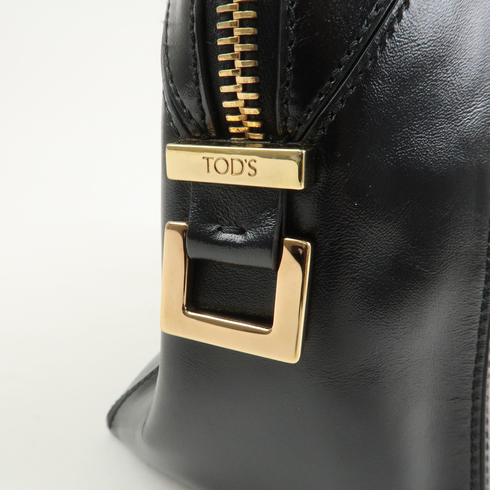 TOD’S D Cube Leather 2 Way Bag Hand Bag Shoulder Bag Black Gold