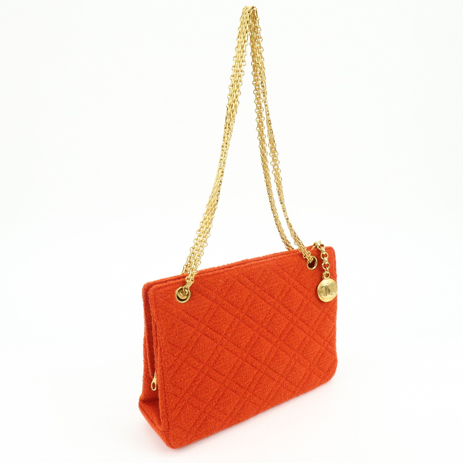 CHANEL COCO Mark Tweed Chain Shoulder Bag Hand Bag Red