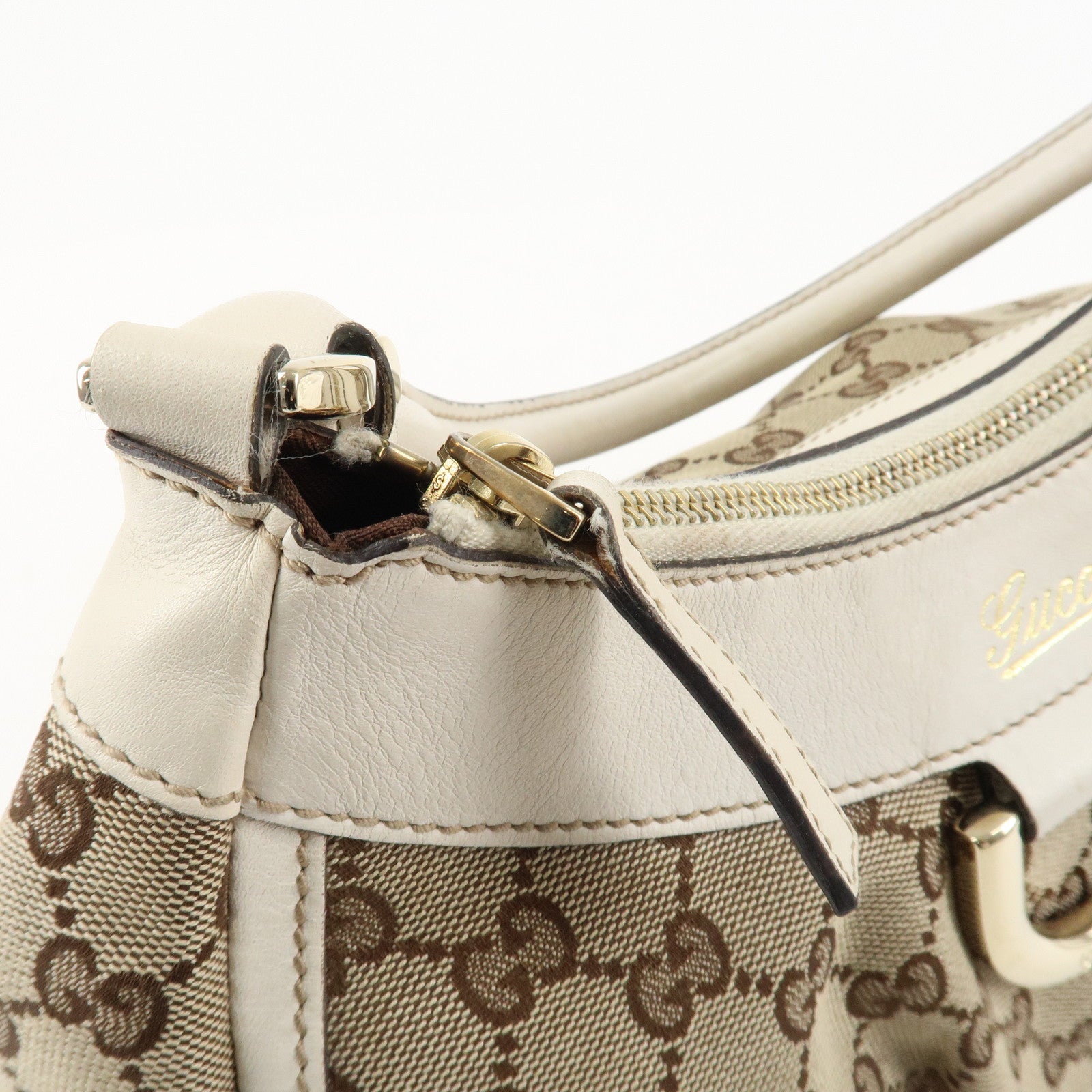 GUCCI Abbey GG Canvas Leather Shoulder Bag Beige 190525 Used
