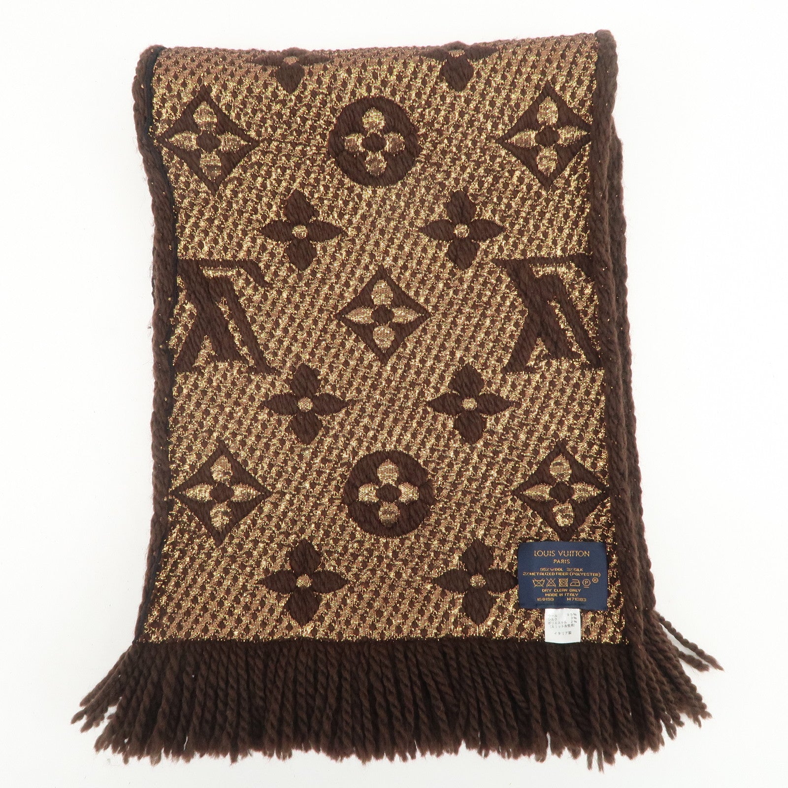Louis Vuitton Echarpe Logomania Shine Wool Silk Scarf Brown M71383