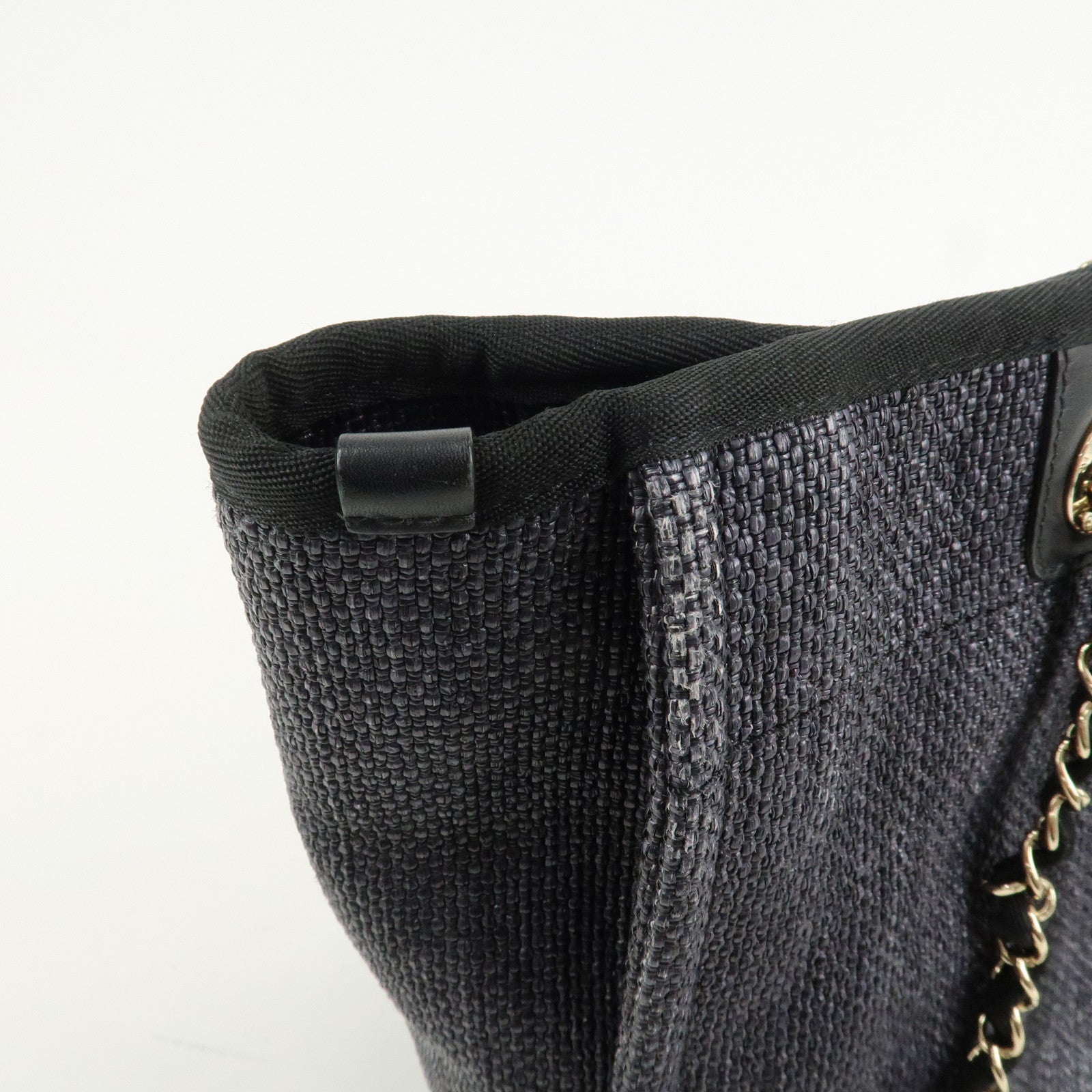 CHANEL Deauville MM Straw Leather Tote Bag Shoulder Bag A67001