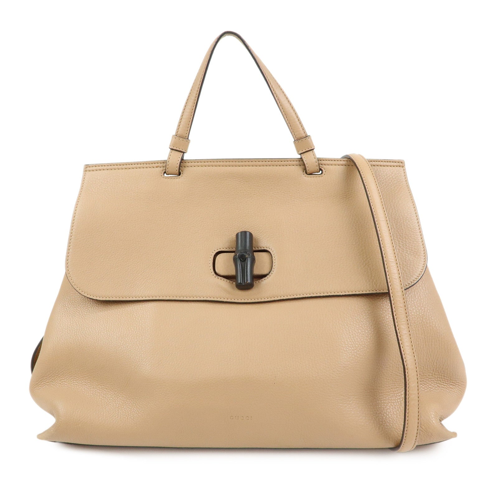GUCCI Bamboo Daily Leather 2Way Bag Hand Shoulder Bag Beige 370830