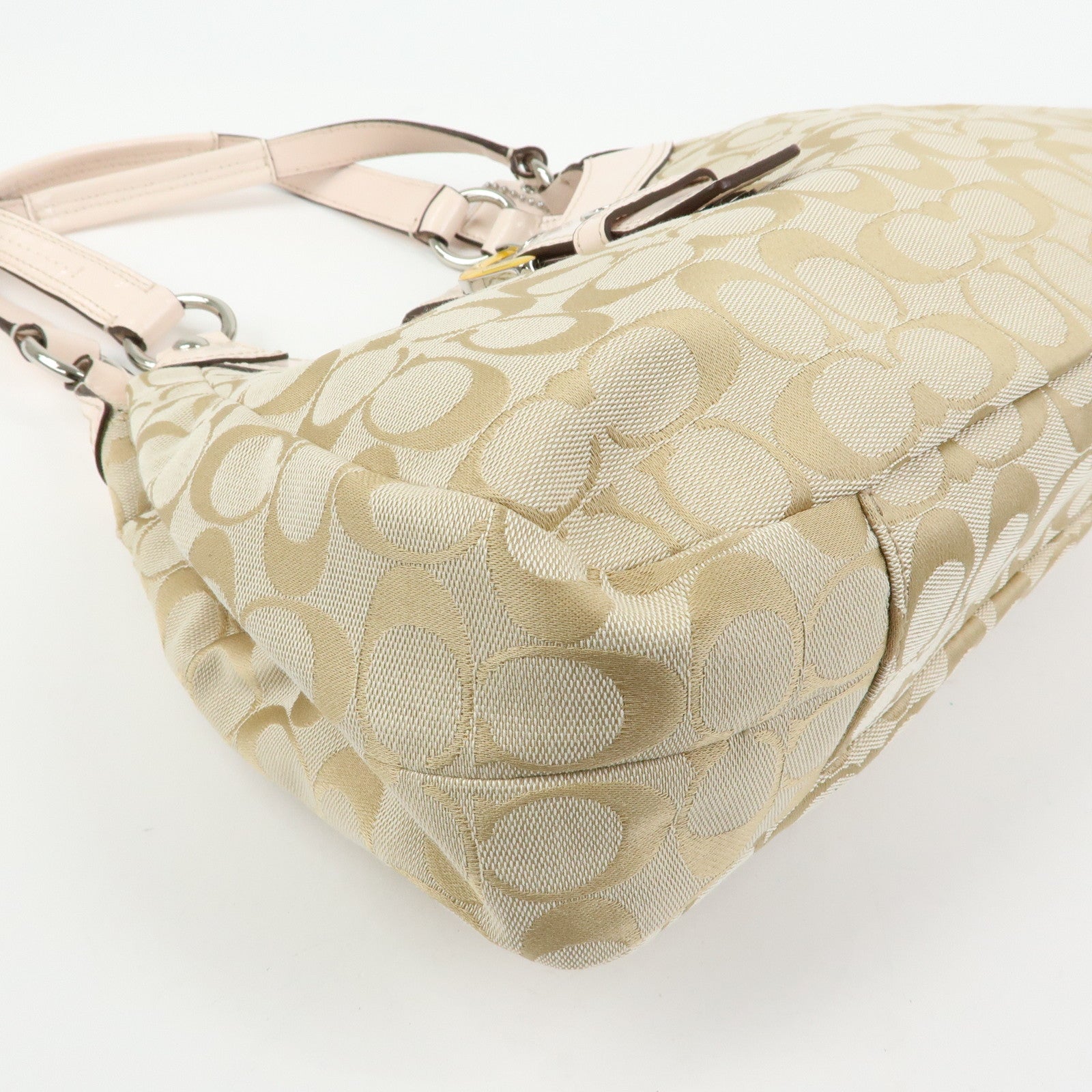 COACH Signature Canvas Patent Leather Hand Bag Beige