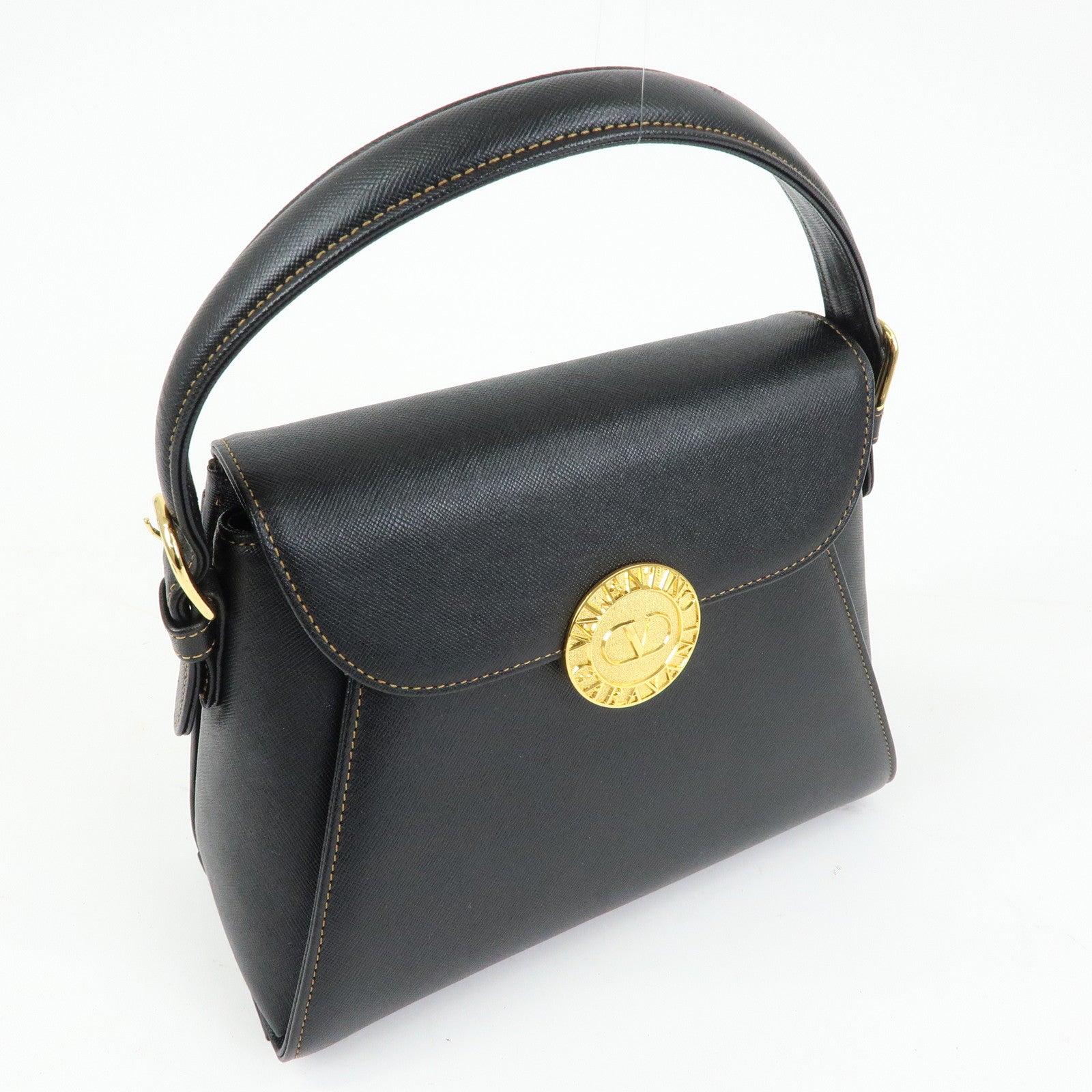 VALENTINO Leather 2Way Bag Hand Bag Shoulder Bag Black
