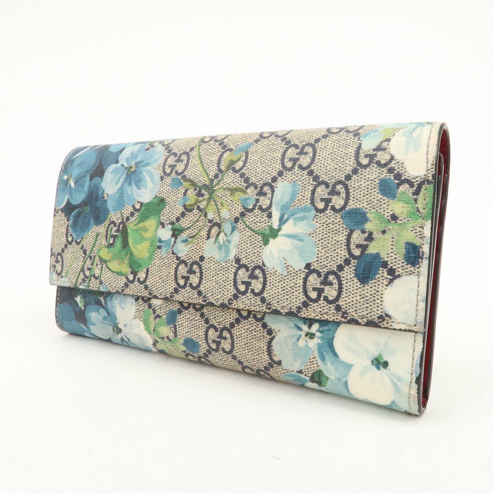 GUCCI GG Blooms GG Supreme Continental Wallet Beige Blue 404070