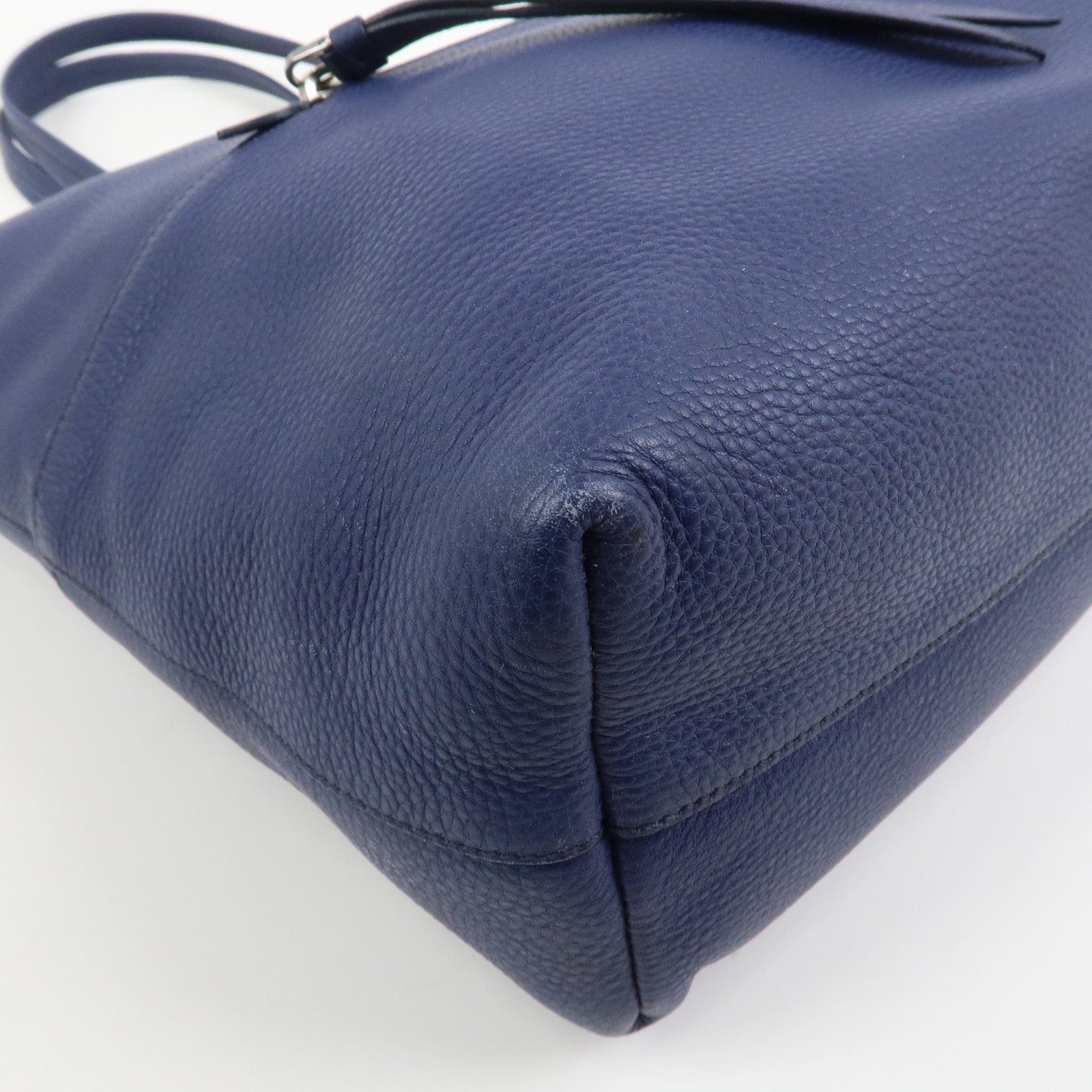 MIU MIU Logo Madras Leather Tote Bag Shoulder Bag Hand Bag Blue