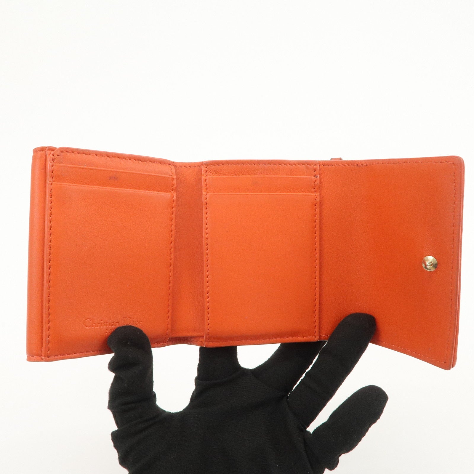 Christian Dior Lady Dior Cannage Leather Tri-fold Compact Wallet