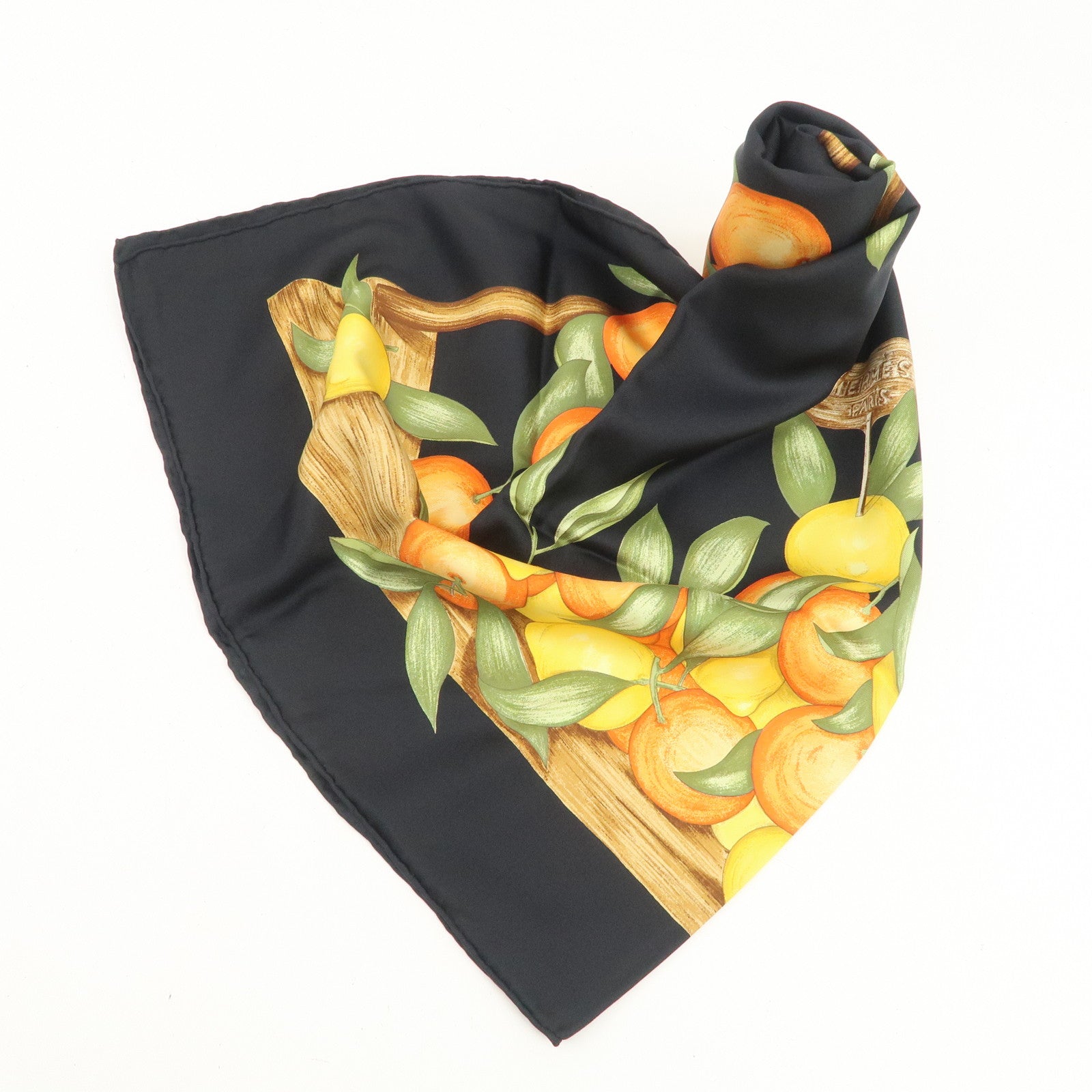 HERMES Carre 90 Silk 100% Scarf Oranges et citrons Black Orange