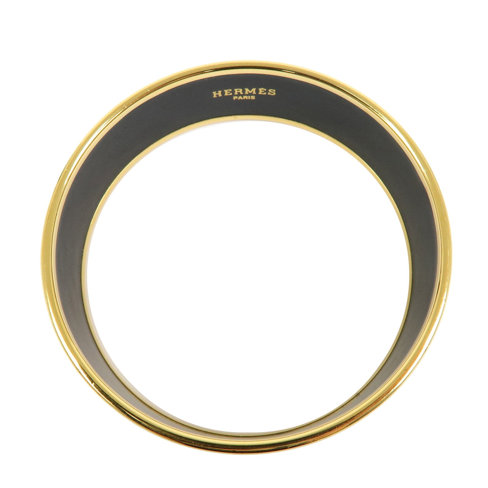 HERMES Email GM Gold Plated Bangle Bracelet Black Multicolor