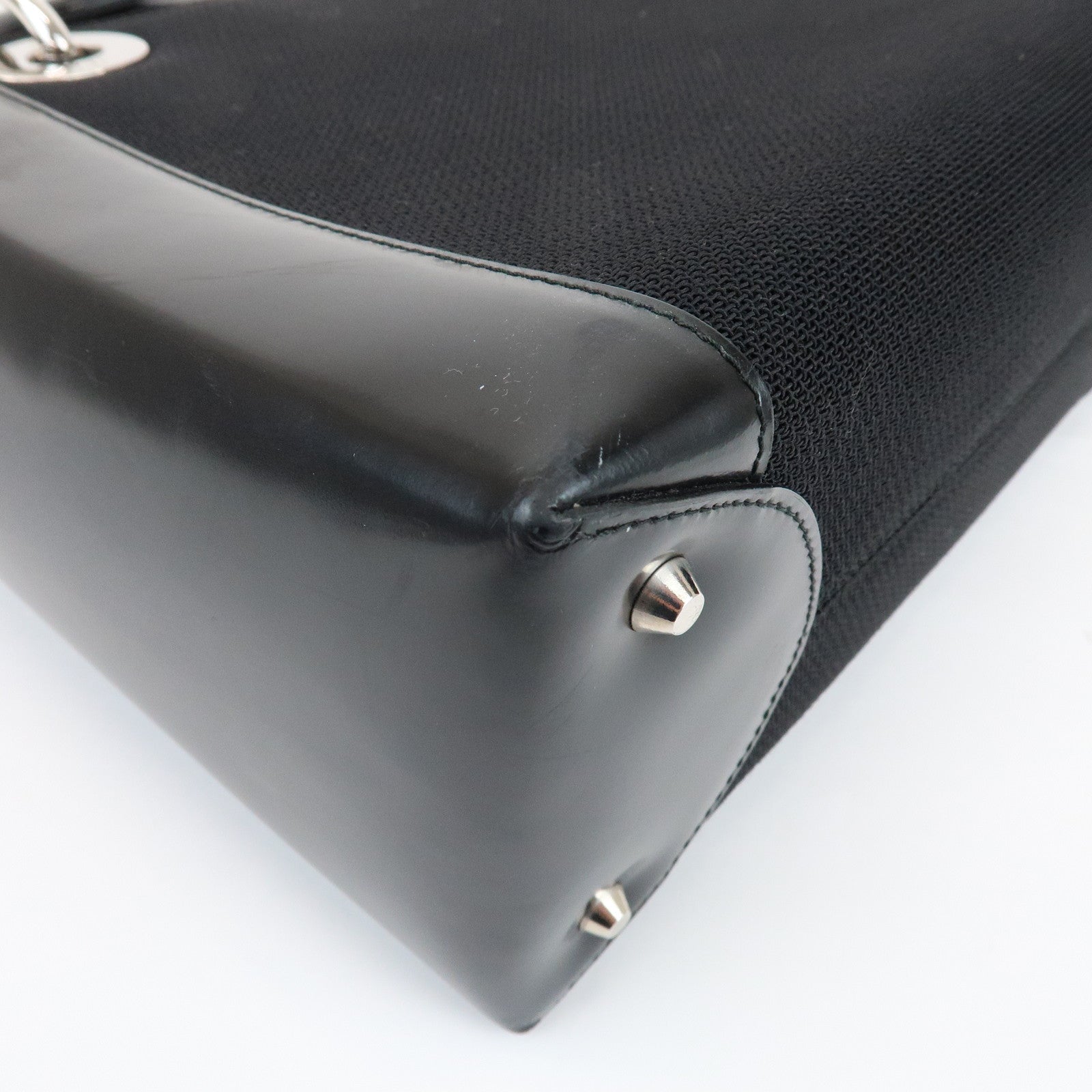 Christian Dior Lady Dior Canvas Patent Leather Hand Bag Black