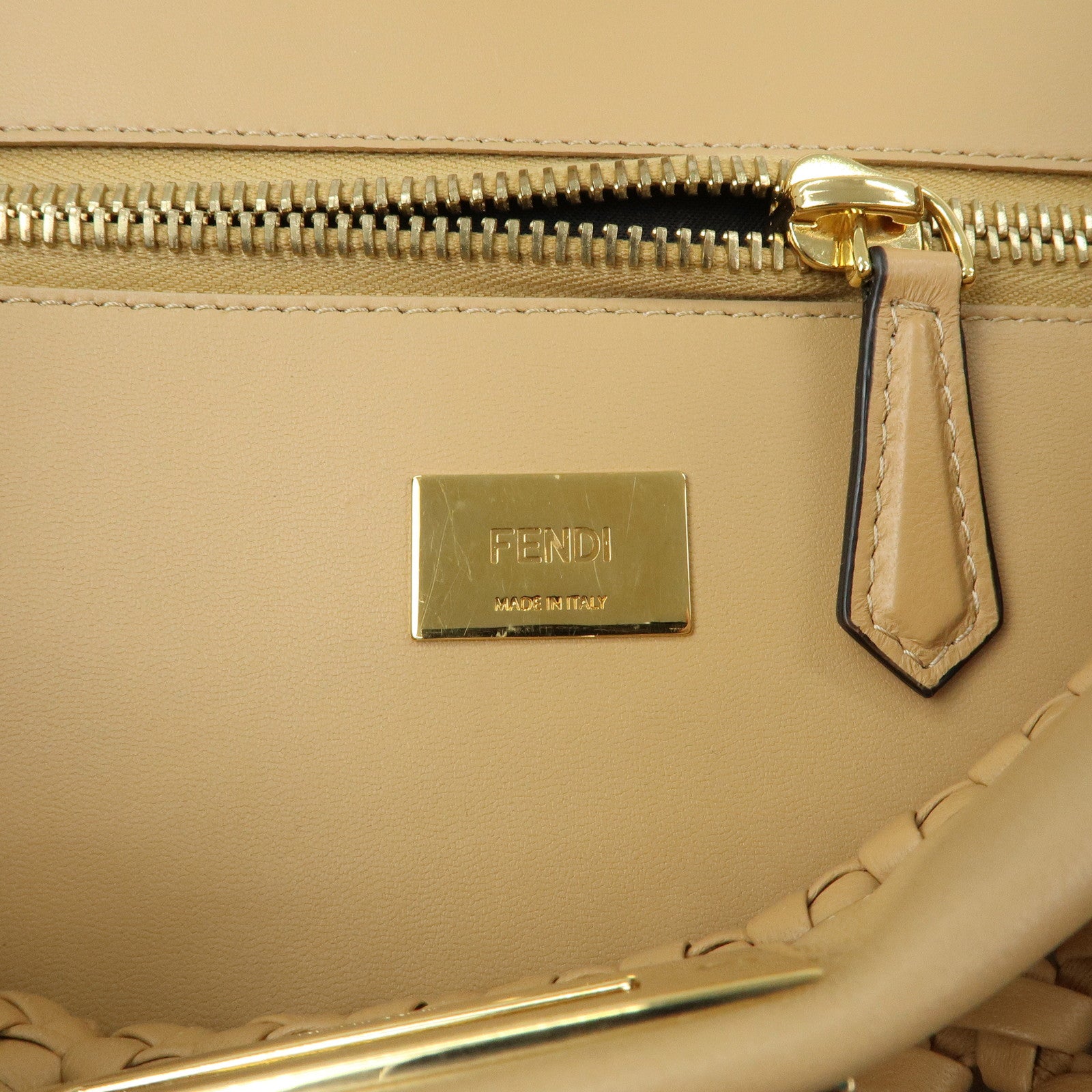 FENDI Peekaboo Medium Leather 2Way Hand Shoulder Bag Beige 8BN290