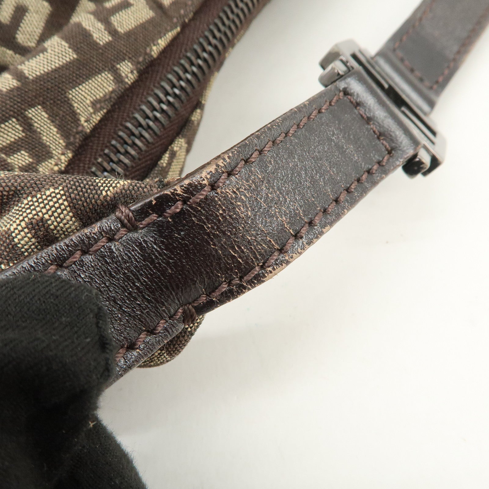 FENDI Zucchino Canvas Leather Hand Bag Shoulder Bag Brown 8BR441