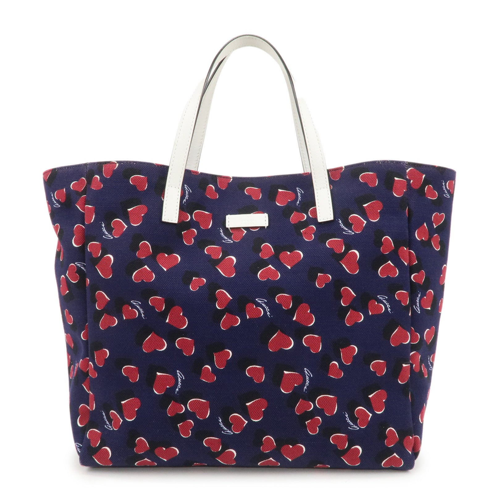 GUCCI Canvas Leather Tote Bag Hand Bag Heartbeat Navy 282439