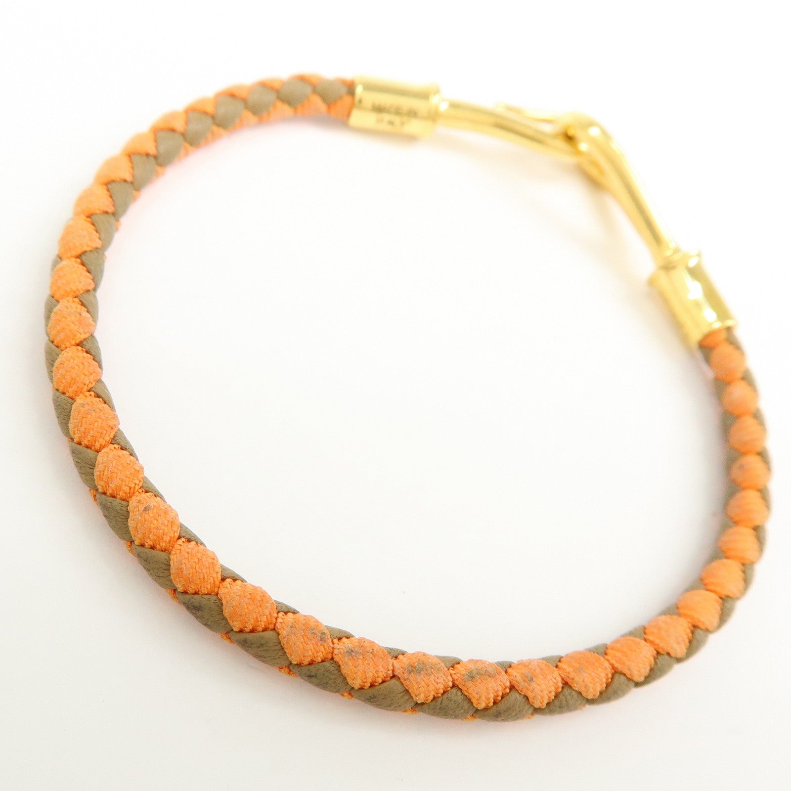 HERMES Leather Jumbo Choker Bracelet Orange Brown