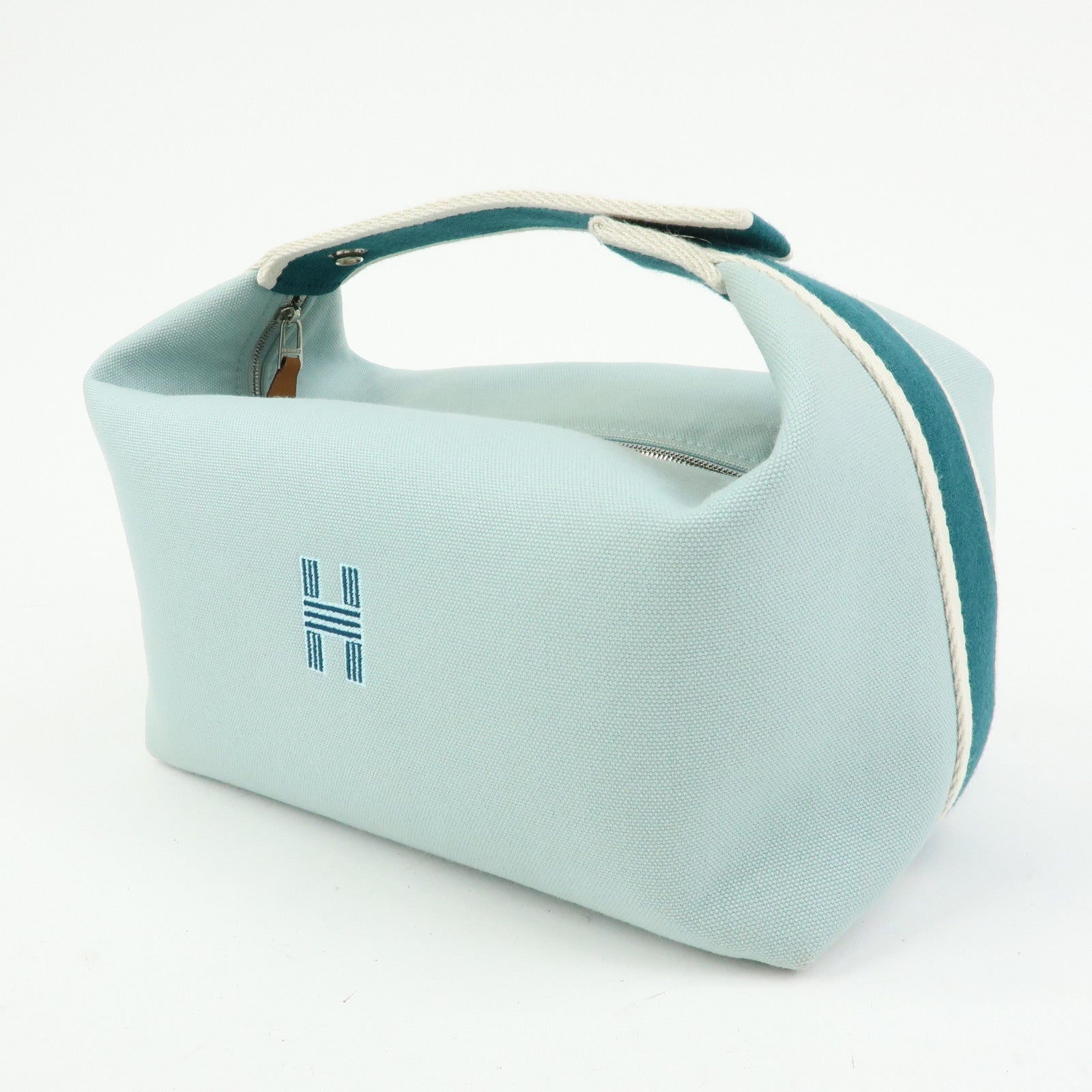 HERMES Bride A Brac GM Cotton Hand Bag Vanity Bag Light Blue