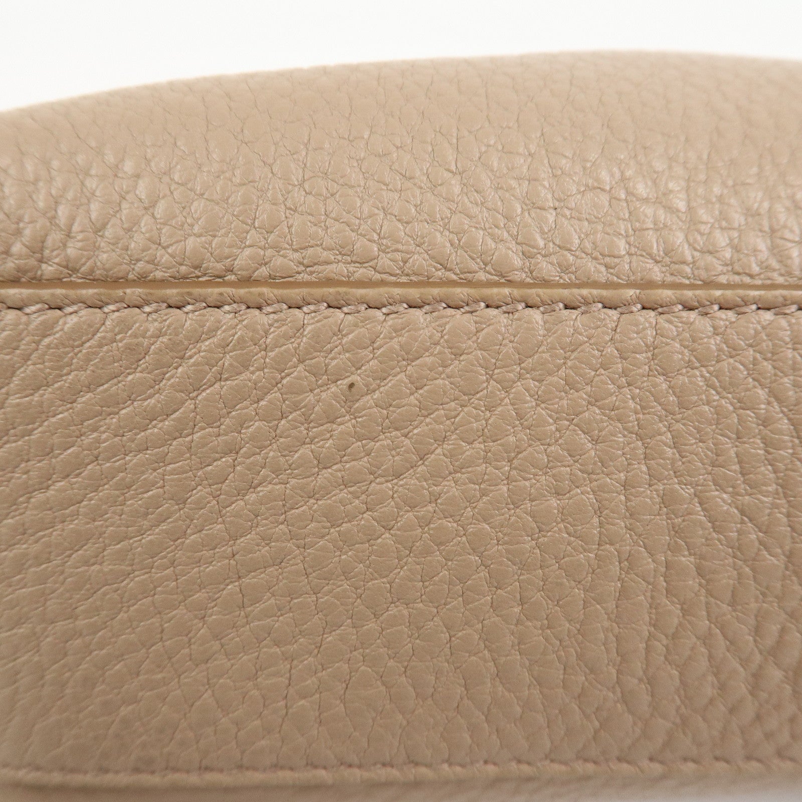 PRADA Logo Leather Cosmetic Pouch Clutch Beige 1ND005