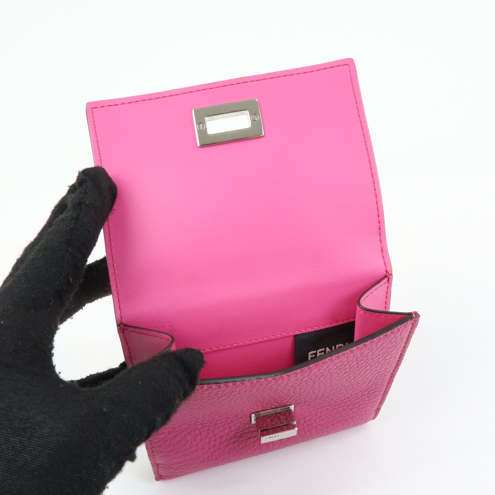 FENDI Peekaboo Leather Bi-fold Compact Wallet Pink 8M0438