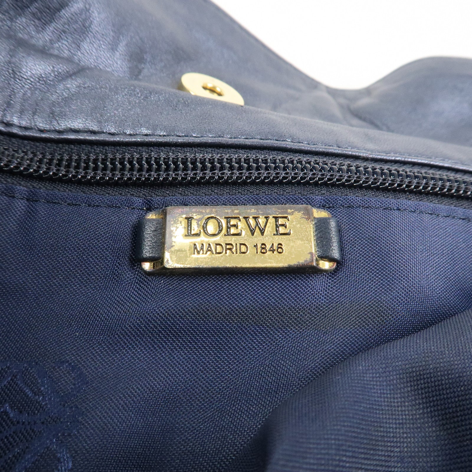 LOEWE Anagram Leather Shoulder Bag Hand Bag Metallic Blue