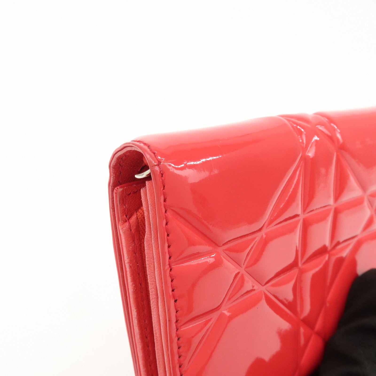 Christian Dior Cannage Patent Leather Bi-Fold Long Wallet Red