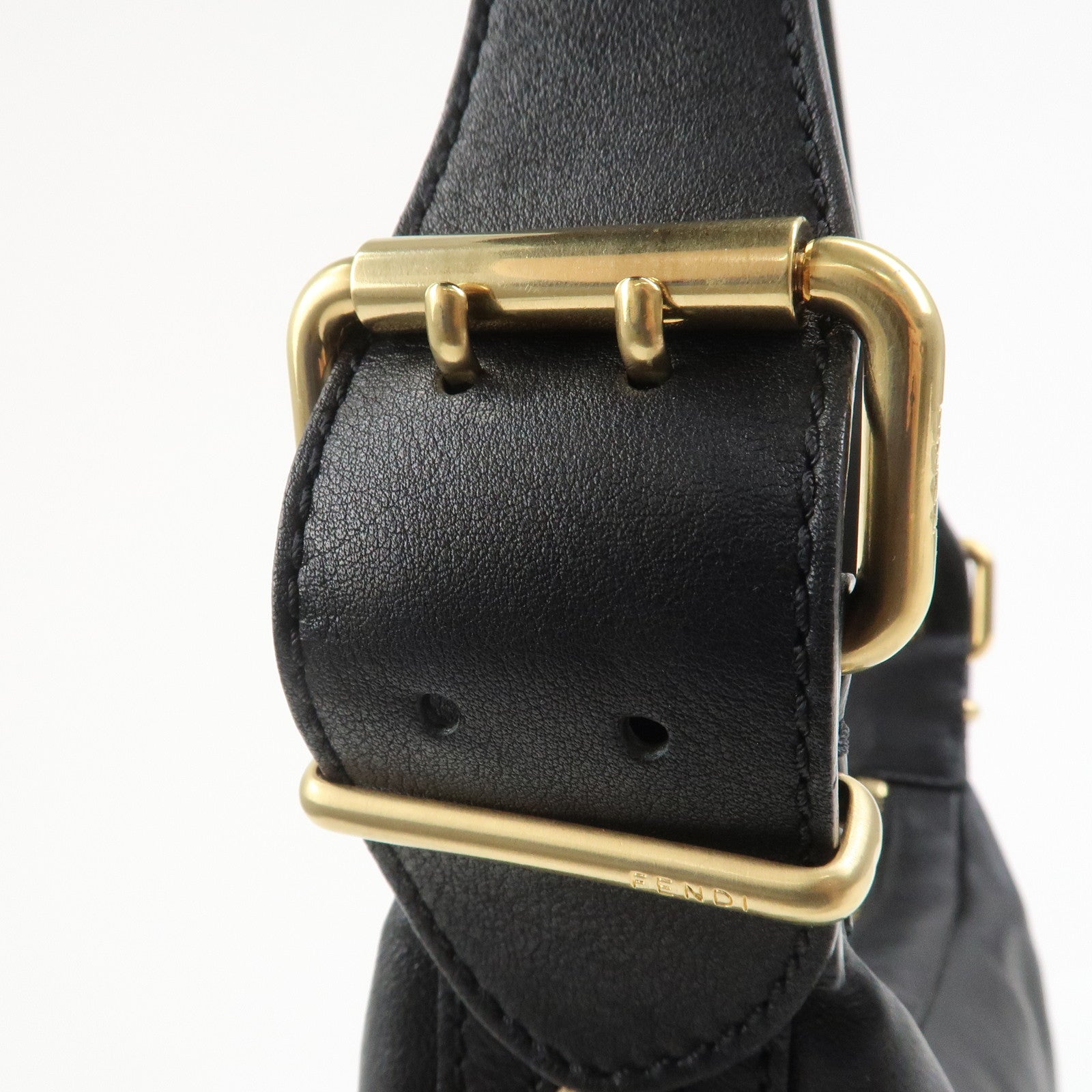 FENDI Logo Leather Shoulder Bag Hand Bag Black 8BR228