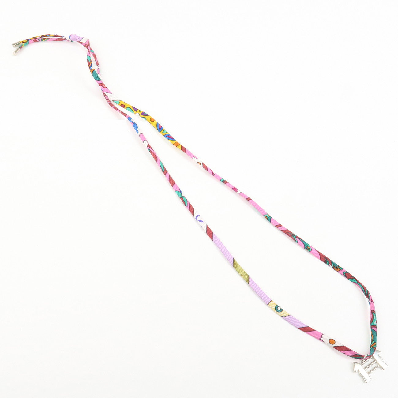 HERMES Tourbillon Stainless Steel Silk Necklace Choker Silver Pink