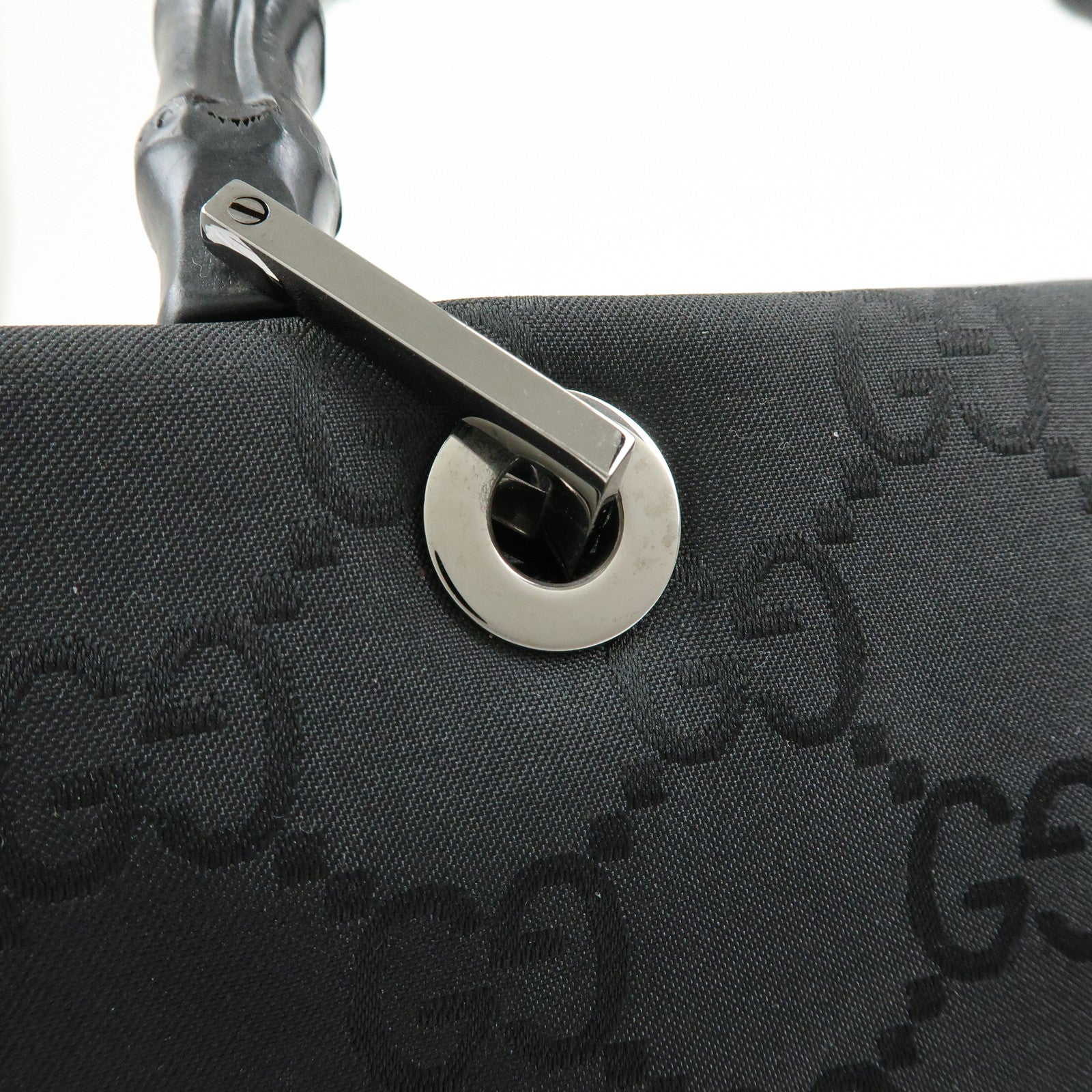 GUCCI Bamboo GG Nylon 2Way Tote Bag Black 002.1016