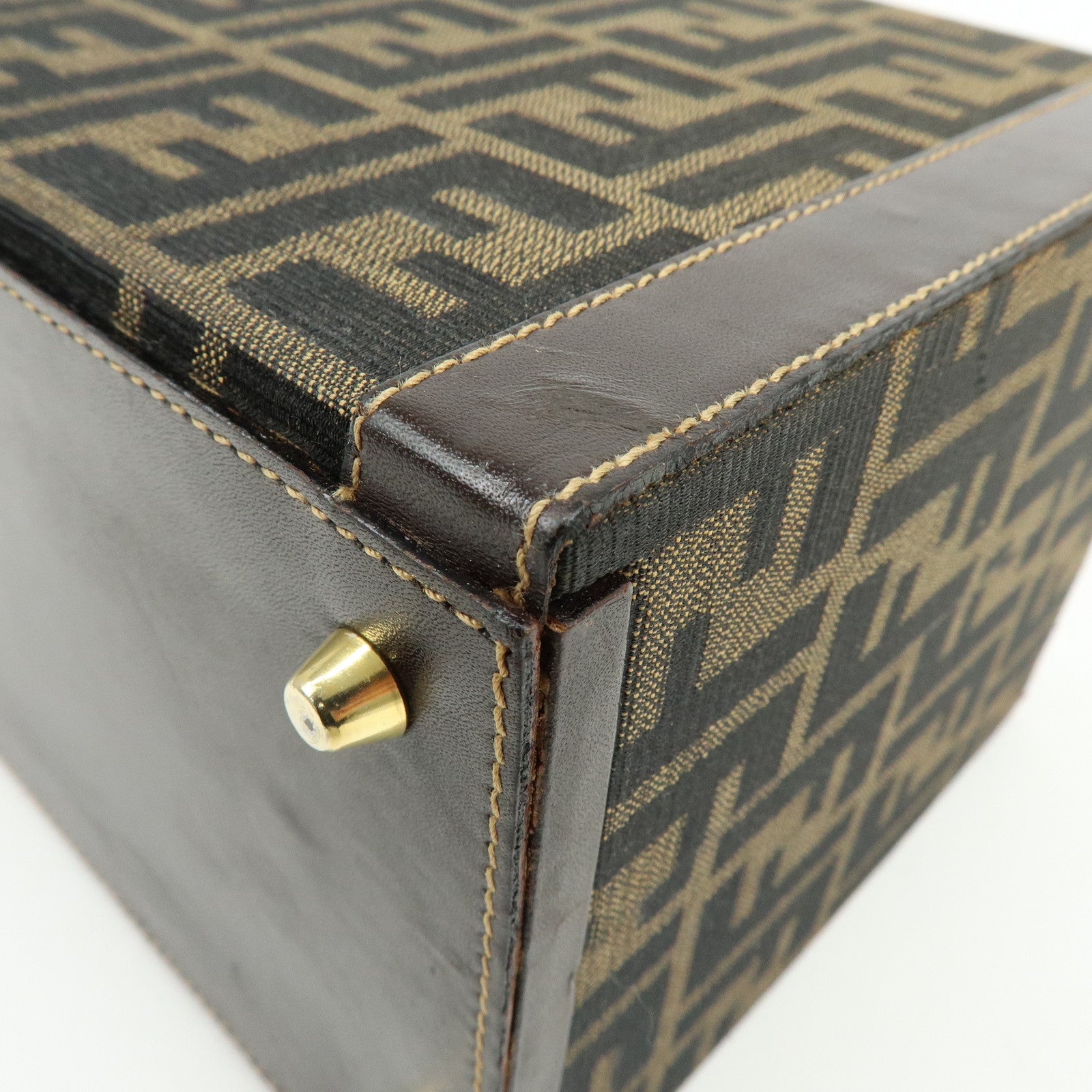 FENDI Zucca Canvas Leather Hand Bag Jewelry Box Brown Black