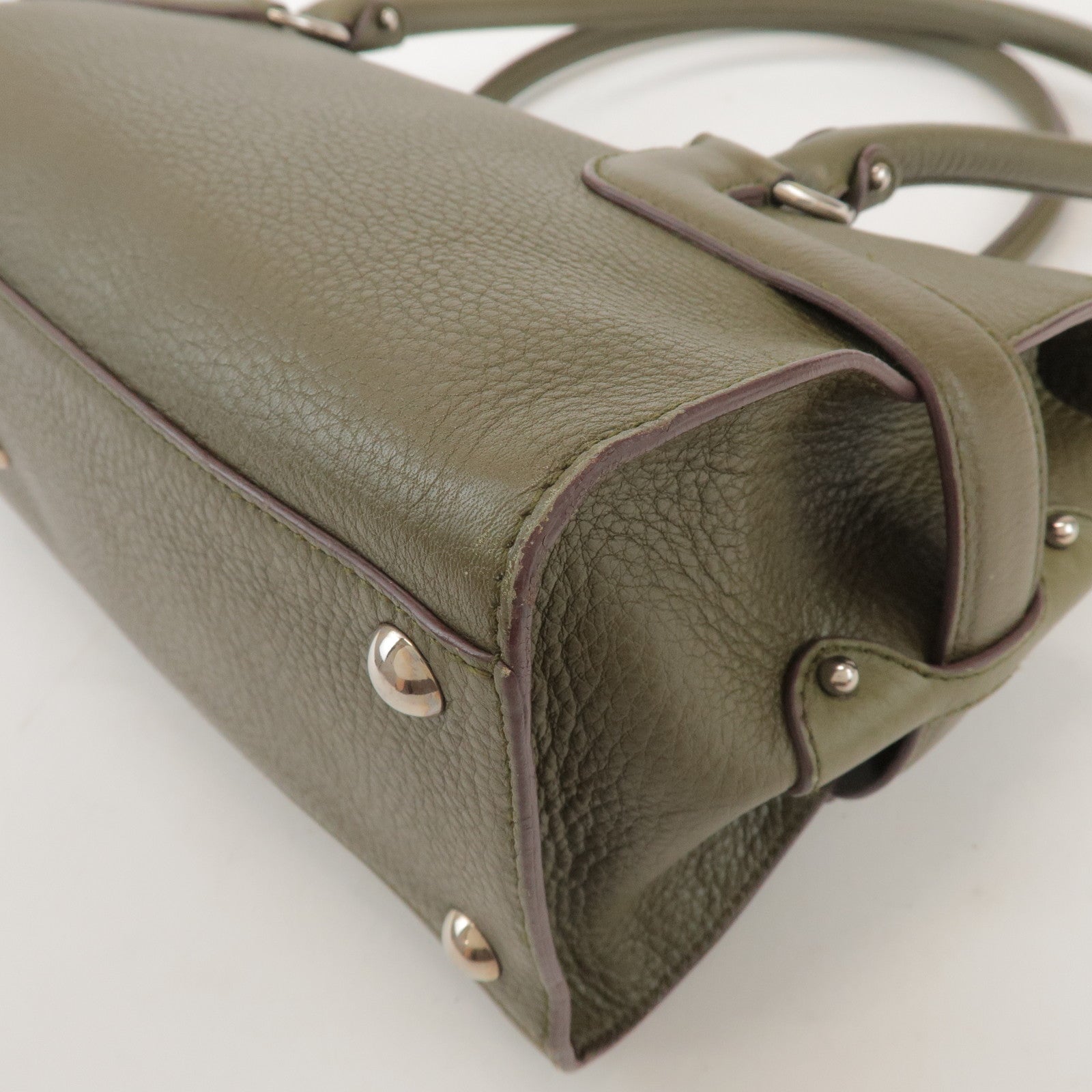 Ferragamo Gancini Leather Shoulder Bag Hand Bag Khaki