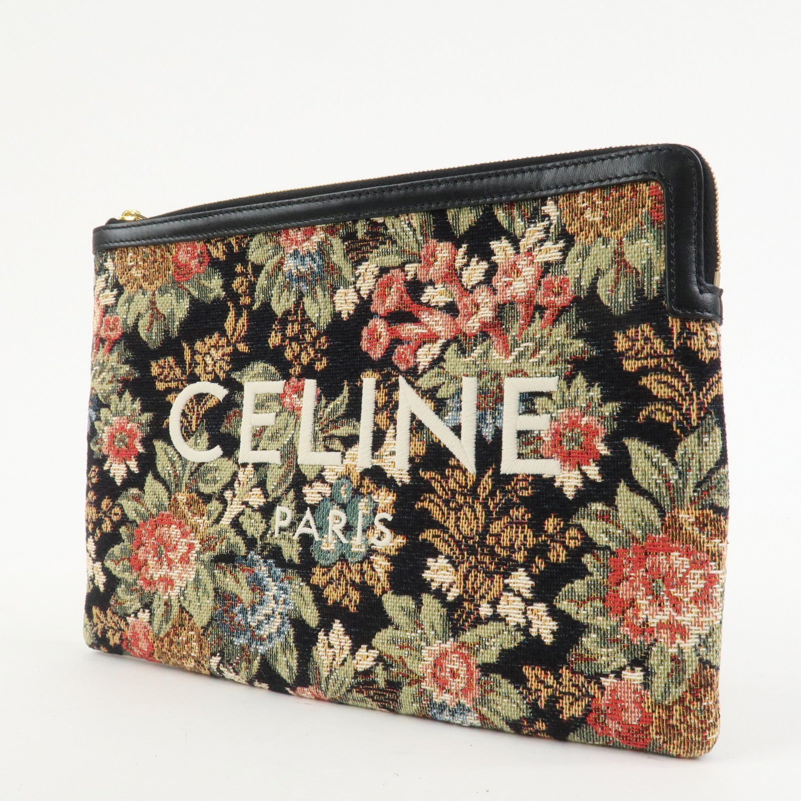CELINE Jacquard Leather Clutch Bag Second Bag Black Multicolor