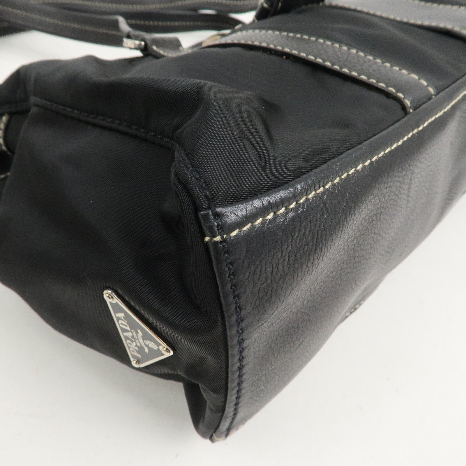 PRADA Triangle Logo Nylon Leather Shoulder Bag Black BR2418