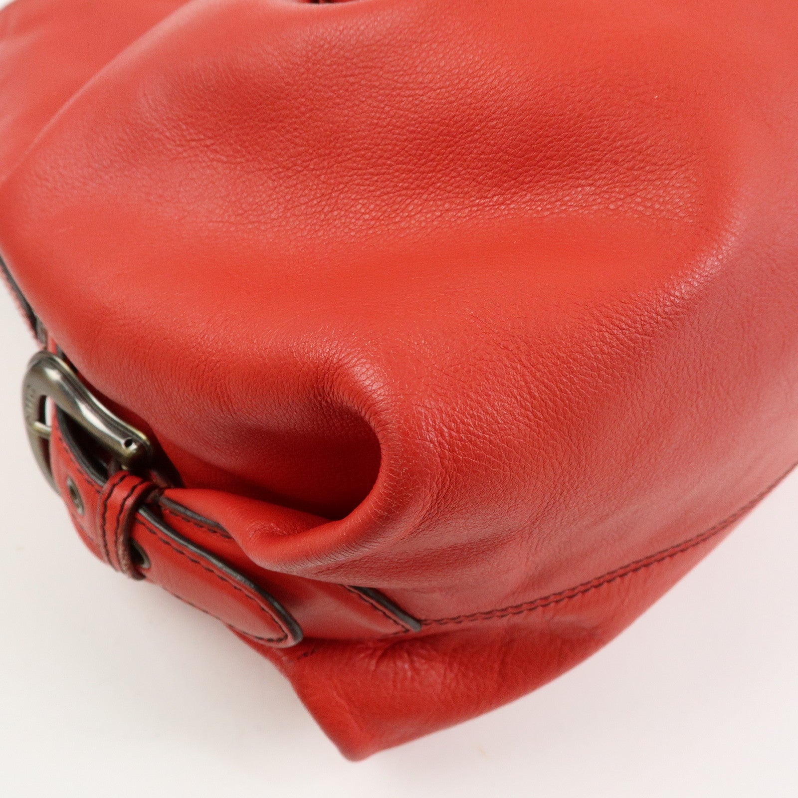 FENDI Logo Leather Shoulder Bag Hand Bag Doctor's Bag Red 8BR579
