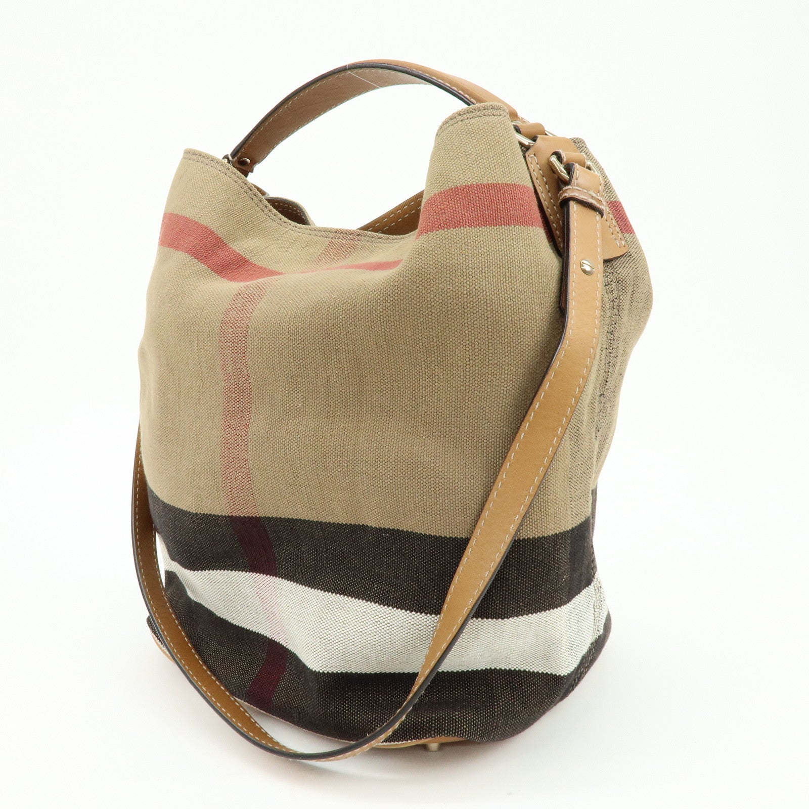 Burberry Canvas Leather 2Way Shoulder Hand Bag Plaid Beige Camel