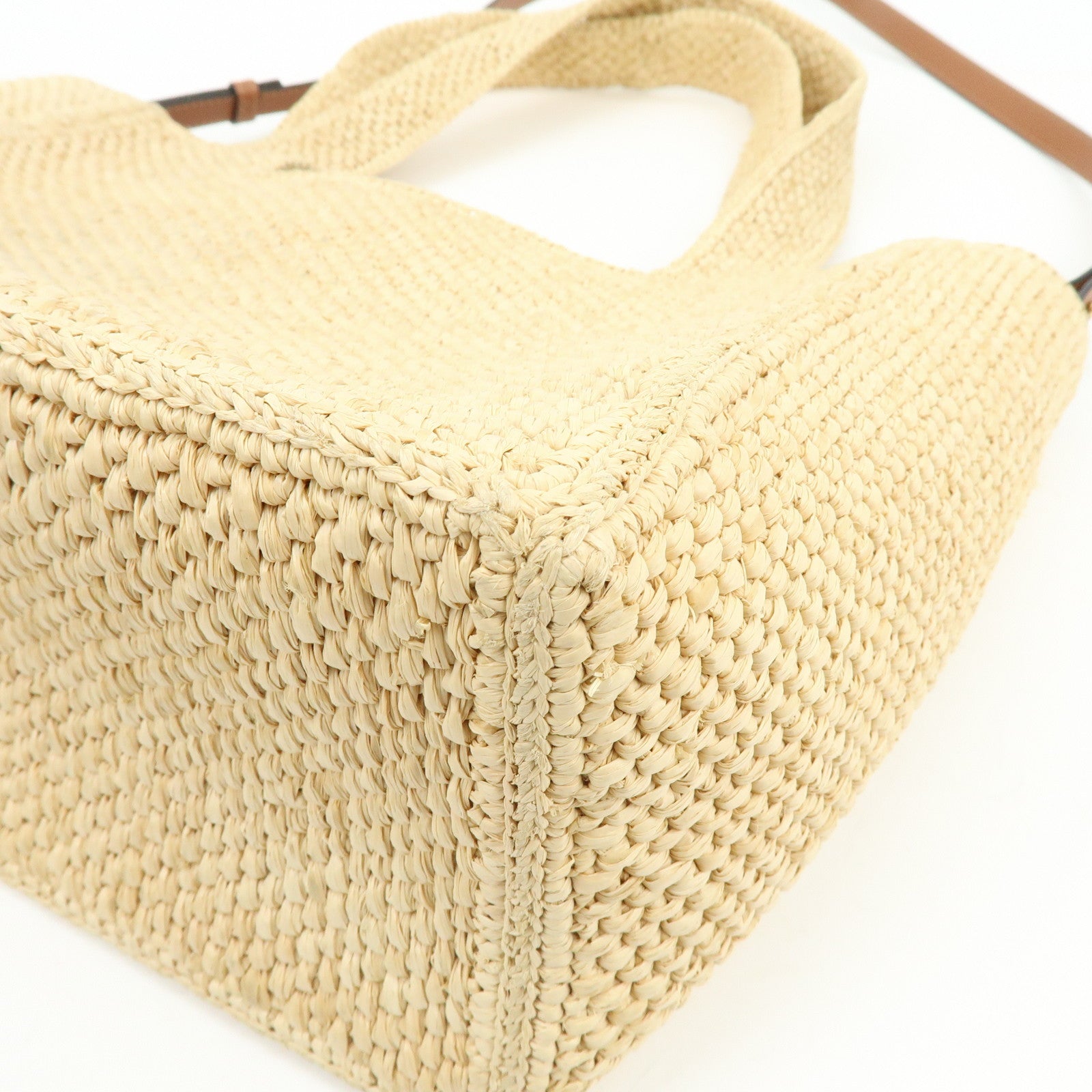 LOEWE Font Tote Raffia Leather 2Way Bag Tote Bag Shoulder Bag Beige