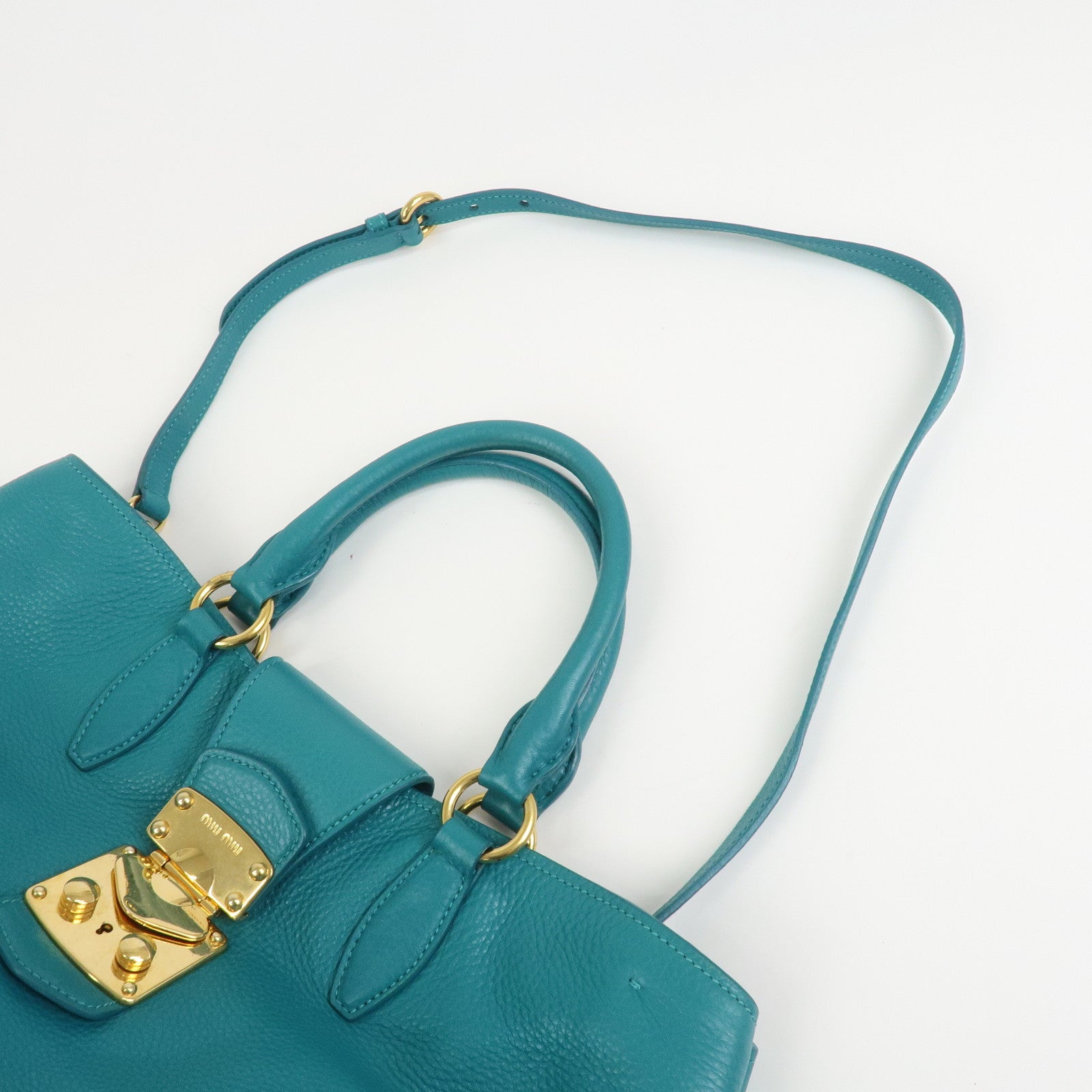 MIU MIU Logo Leather Shoulder Bag Hand Bag Green