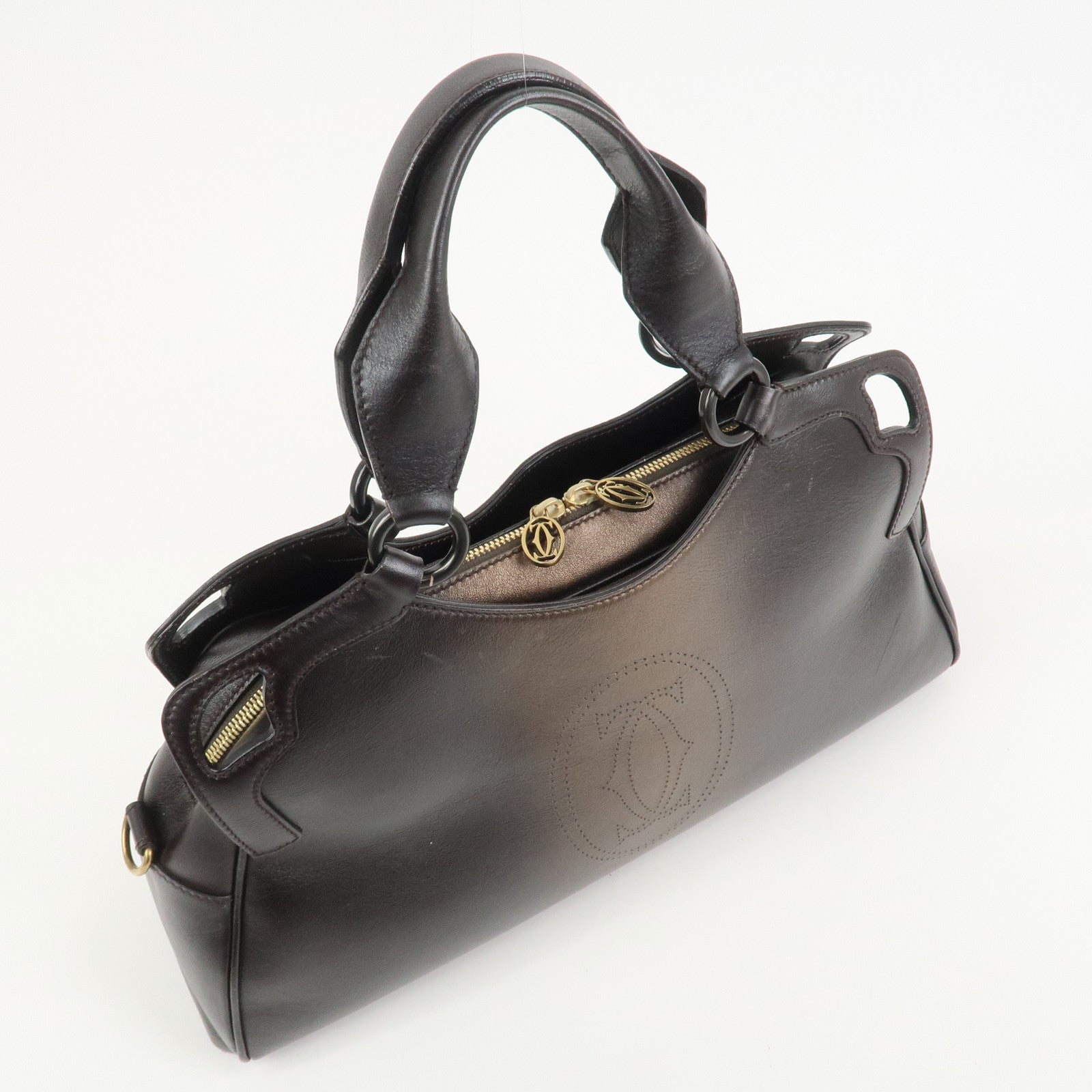 Cartier Marcello de Cartier Leather Hand Bag Dark Brown