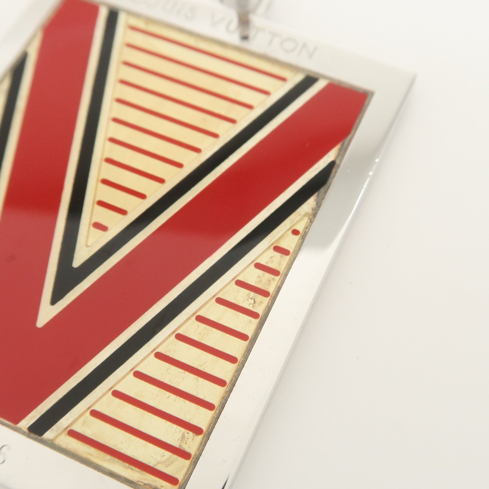 Louis Vuitton Logo Plate Metal Bag Charm Key Chain Silver M65367