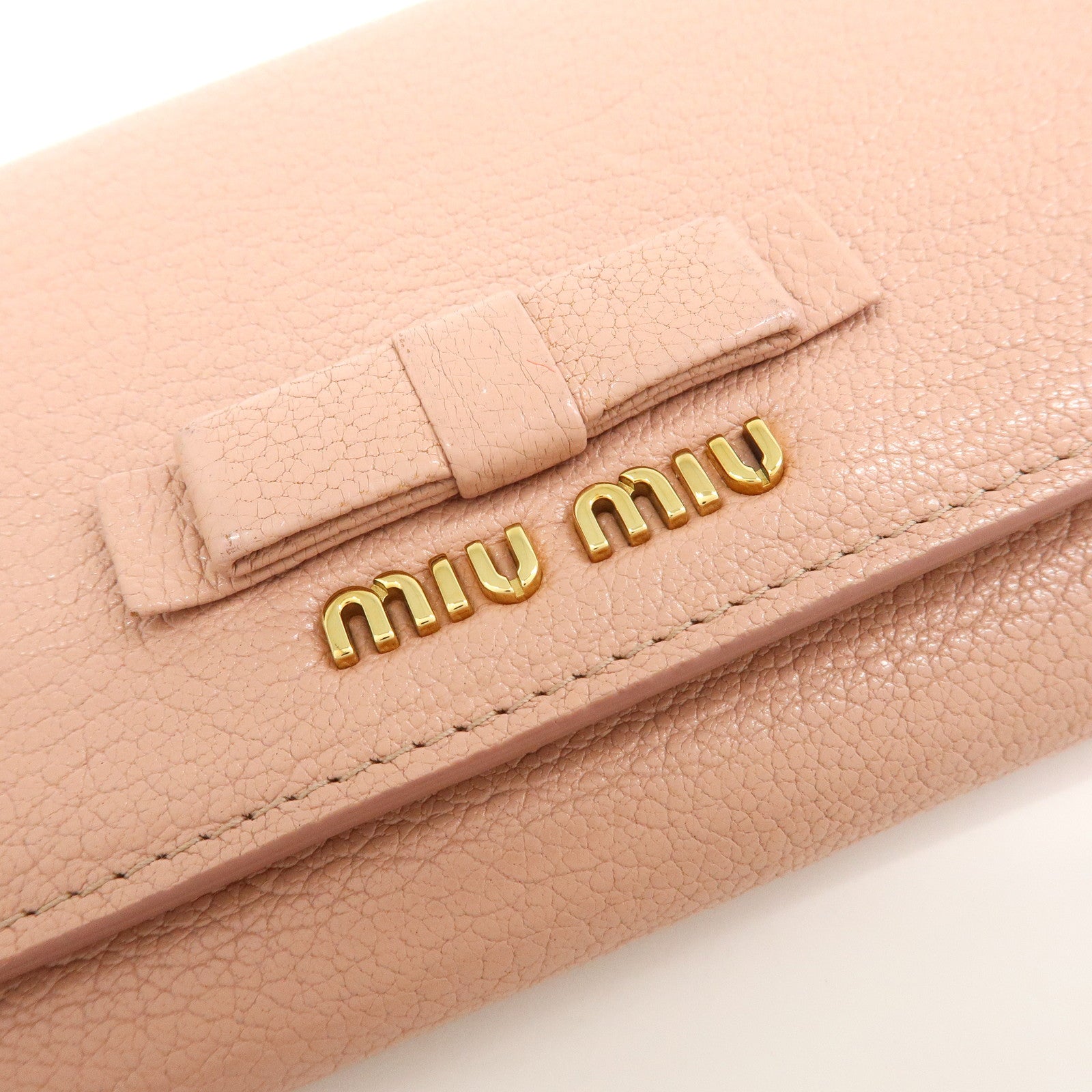 MIU MIU Madras Leather Ribbon Bi-fold Long Wallet Pink 5MH109