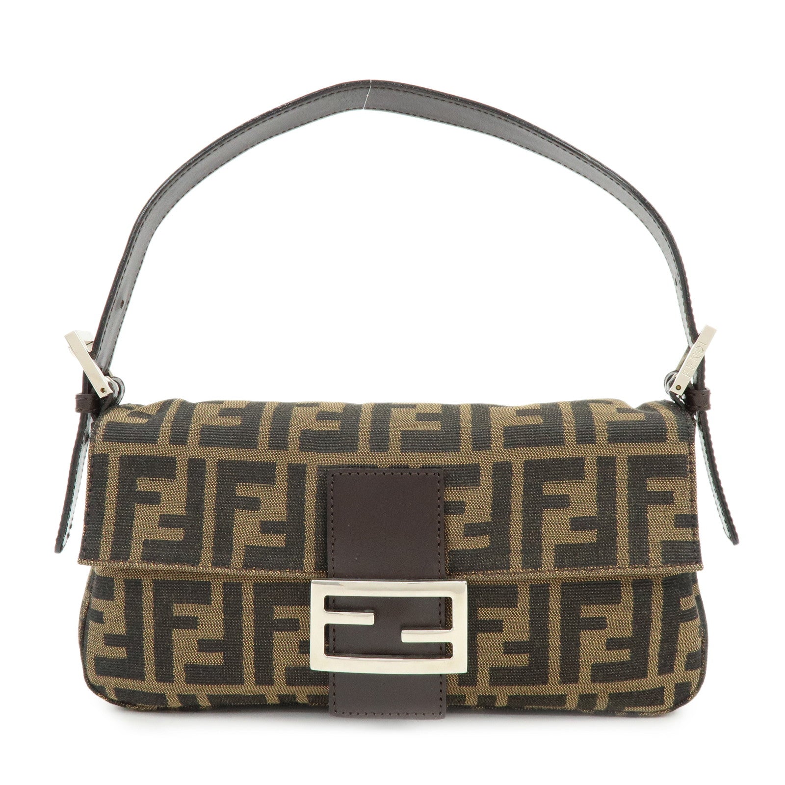 FENDI Mamma Baguette Zucca Canvas Leather Hand Bag Shoulder Bag