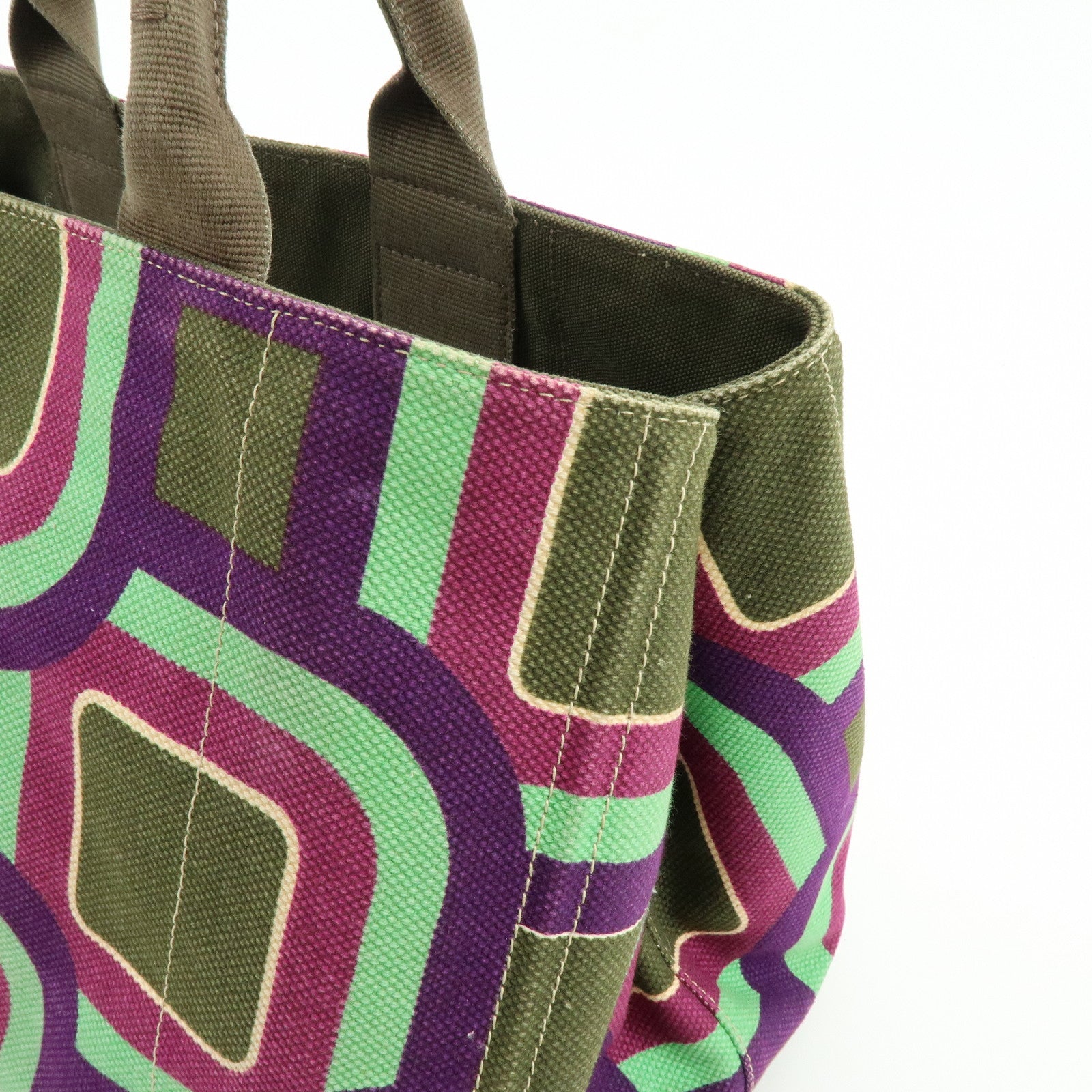 PRADA Triangle Logo Canapa Large Canvas Tote Bag Hand Bag BN1872