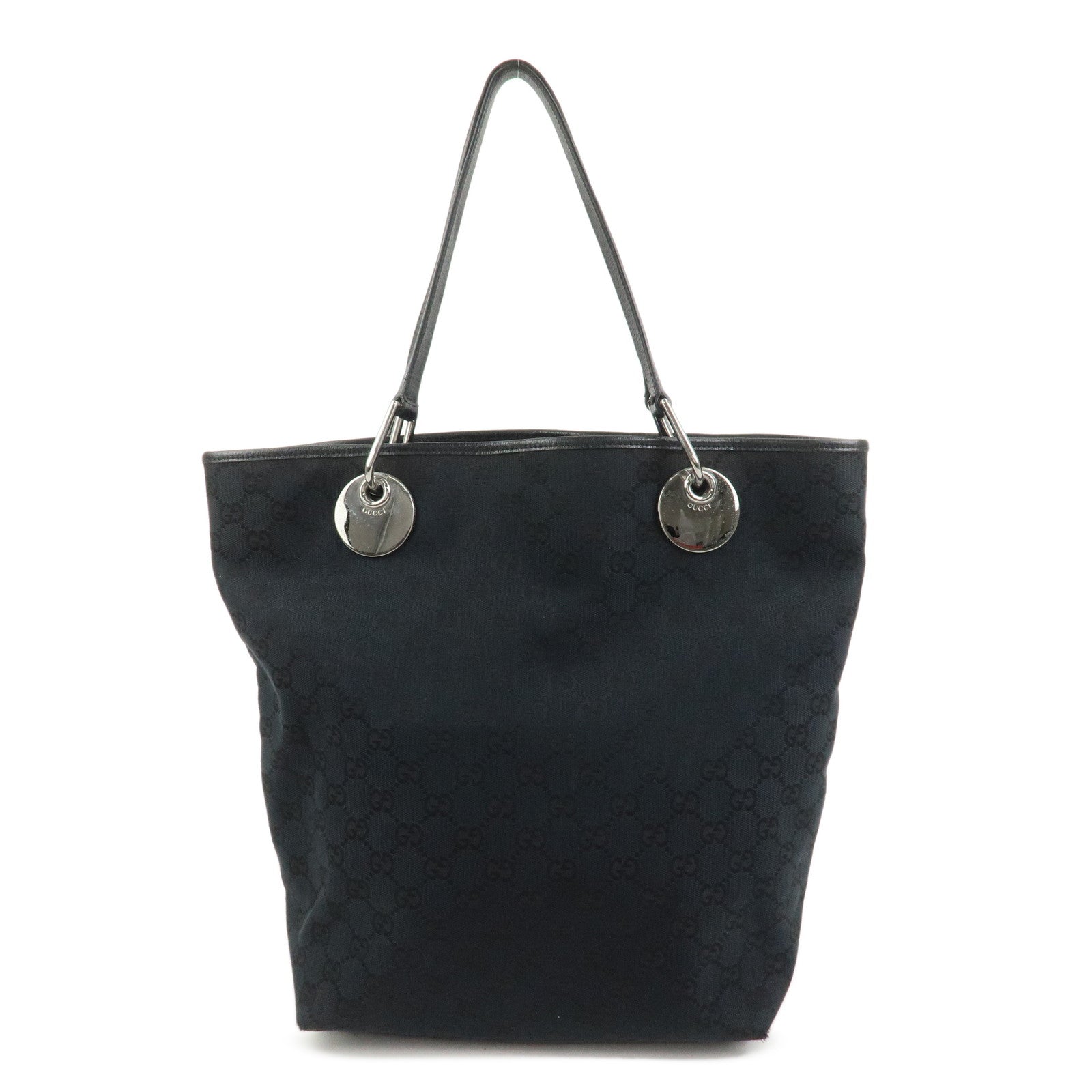 GUCCI GG Canvas Leather Tote Bag Shoulder Bag Hand Bag Black 120836