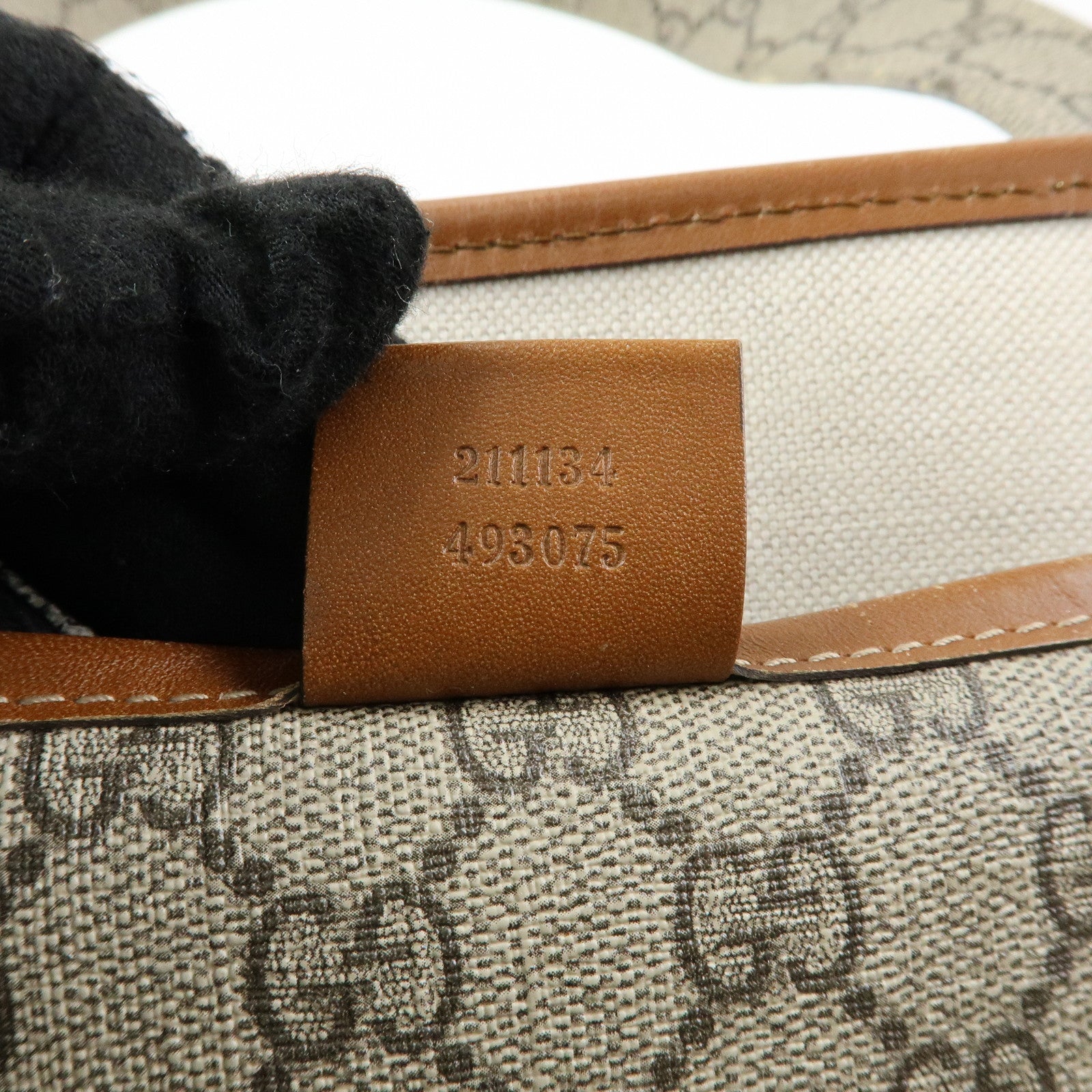 GUCCI sherry GG Supreme Leather Tote Hand Bag Beige Brown 211134